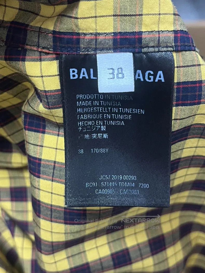 Balenciaga Balenciaga Yellow Gingham Collar Slogan Logo Short-Sleeve Size XS / US 0-2 / IT 36-38 - 4 Thumbnail