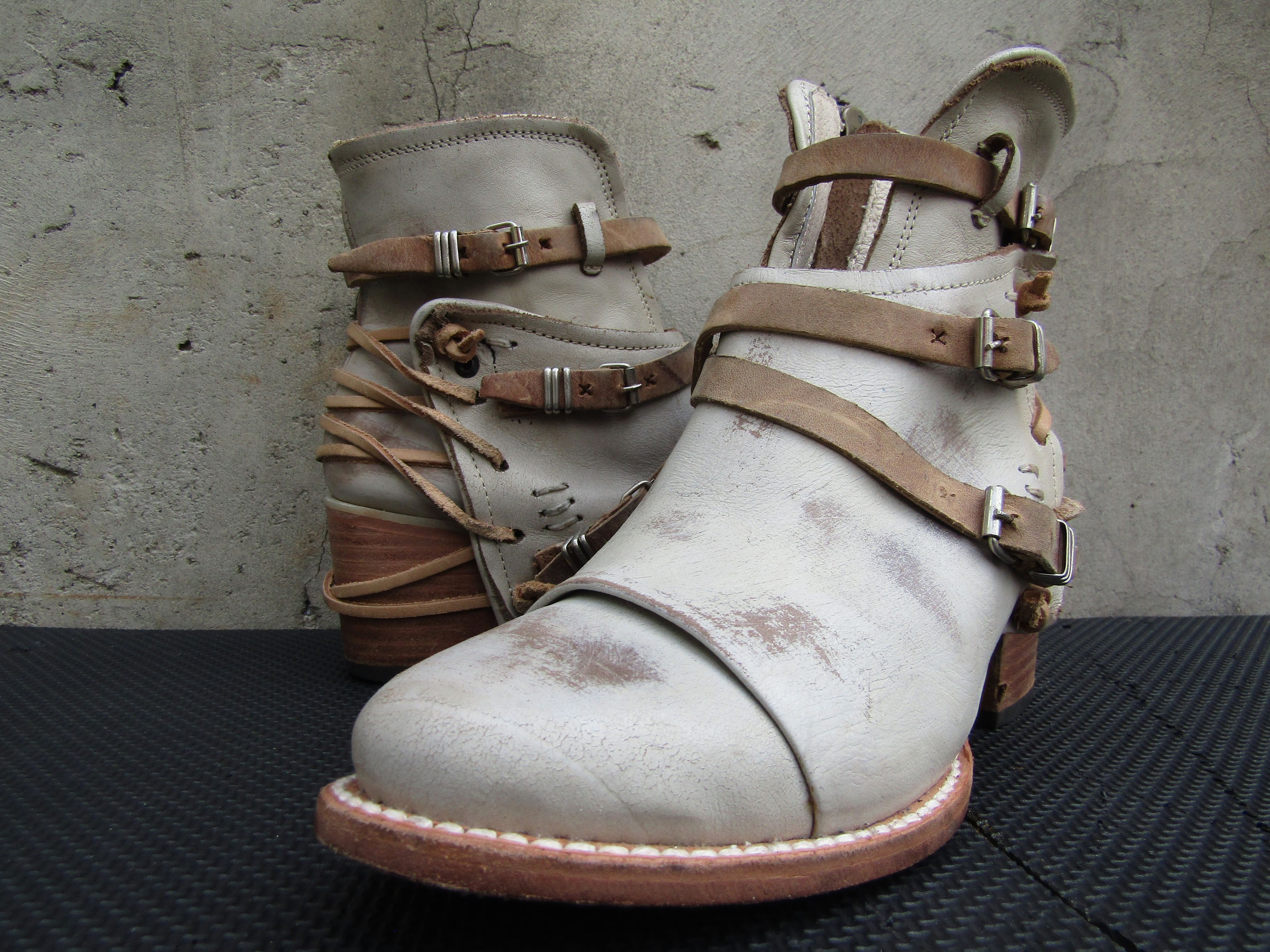 Archival Clothing x Freebird By Steven Crue Multicolor Distressed Leather Ankle Shoes in Grey, Women's (Size 8)