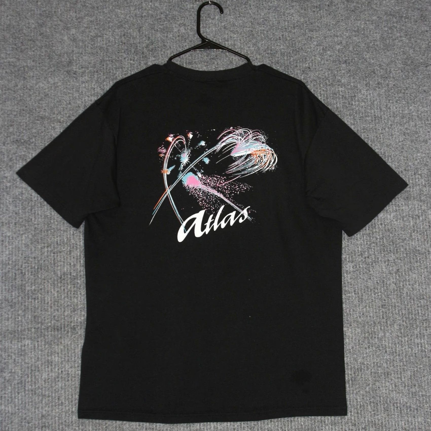 Jerzees VINTAGE Jerzees Atlas T Shirt Mens XL Black Graphic Print Made in USA Graphic Tee Size US XL / EU 56 / 4 - 4 Thumbnail