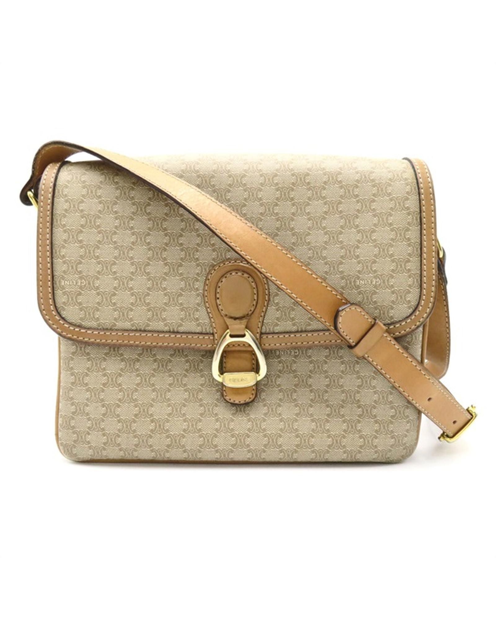 image of Celine Classic Brown Canvas Crossbody Bag In B Condition, Women's