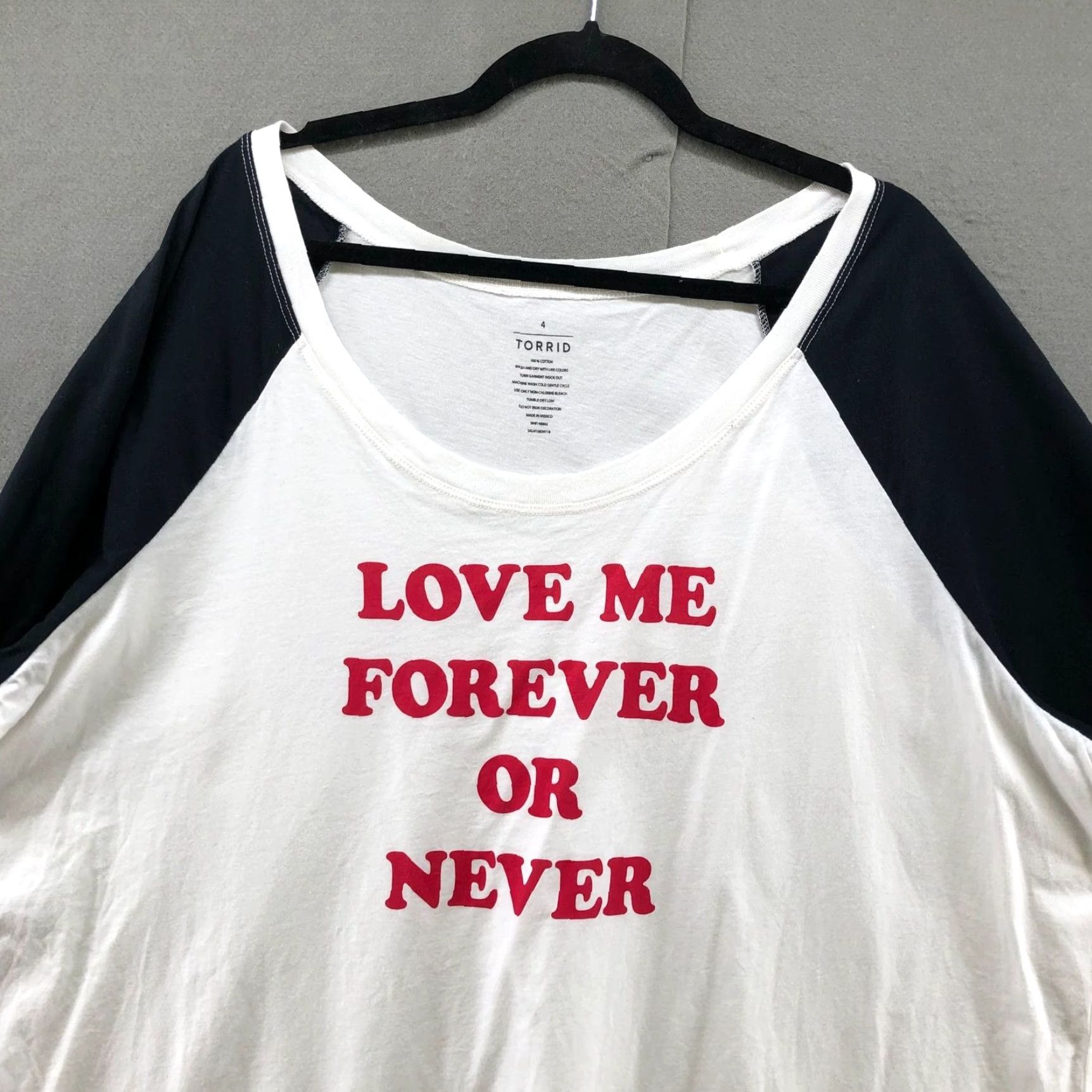 Torrid Torrid Shirt Womens 4X Long Sleeve Raglan Multicolor Love Me Forever Graphic Womens Size XXL / US 16-18 / IT 52-54 - 3 Thumbnail
