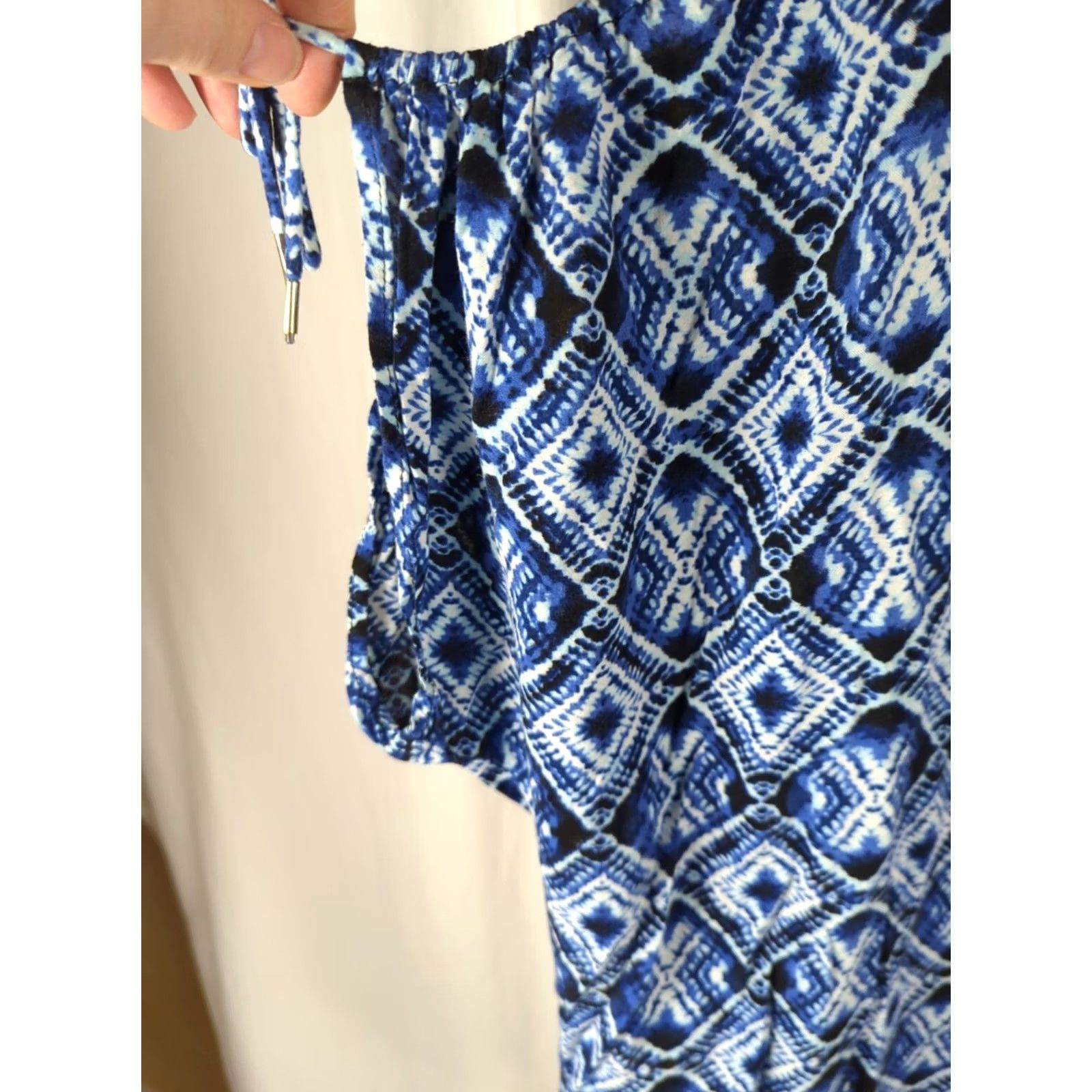 Vintage Allison Brittney Women's Plus Size 2X Blue Geometric Top Cold Shoulder boho Blouse Size XXL / US 16-18 / IT 52-54 - 3 Thumbnail