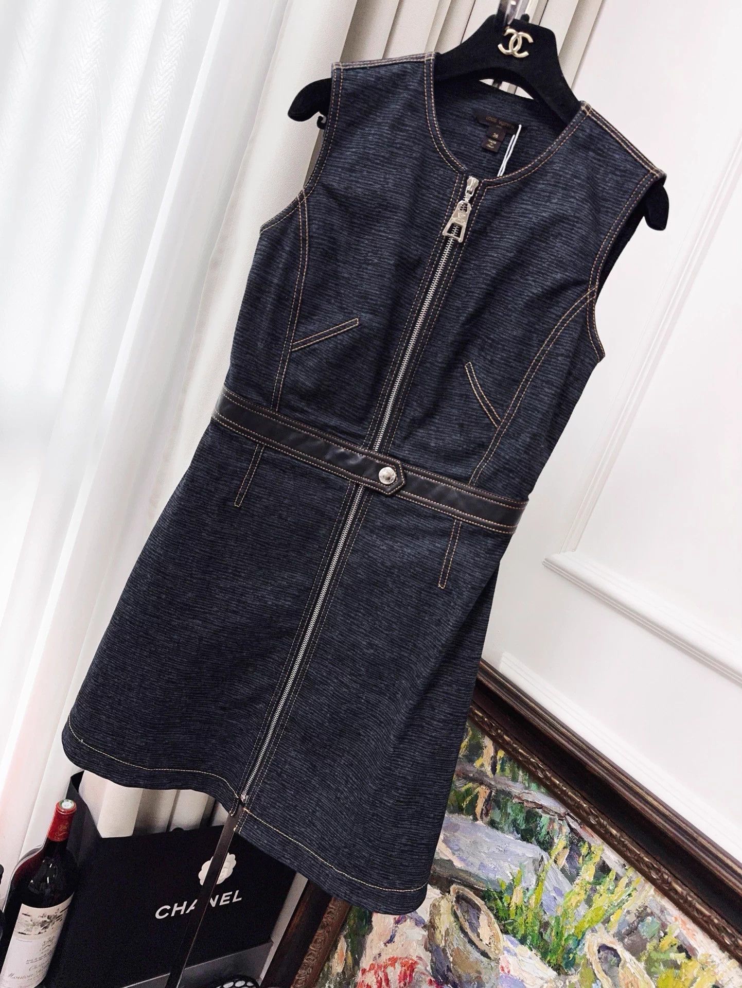 Louis Vuitton LV navy cami waist-cinched denim dress 36 Size XS / US 0-2 / IT 36-38 - 1 Thumbnail