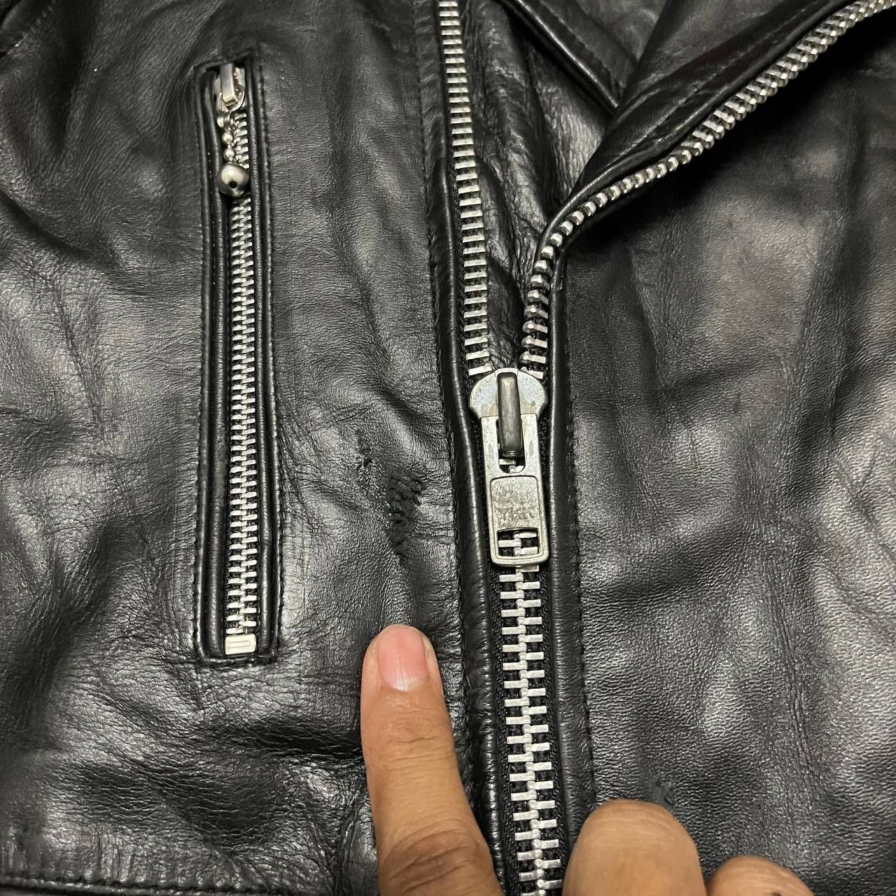 Leather Vintage Motorcycle Double Collar Cowhide Leather Jacket Size US M / EU 48-50 / 2 - 10 Thumbnail