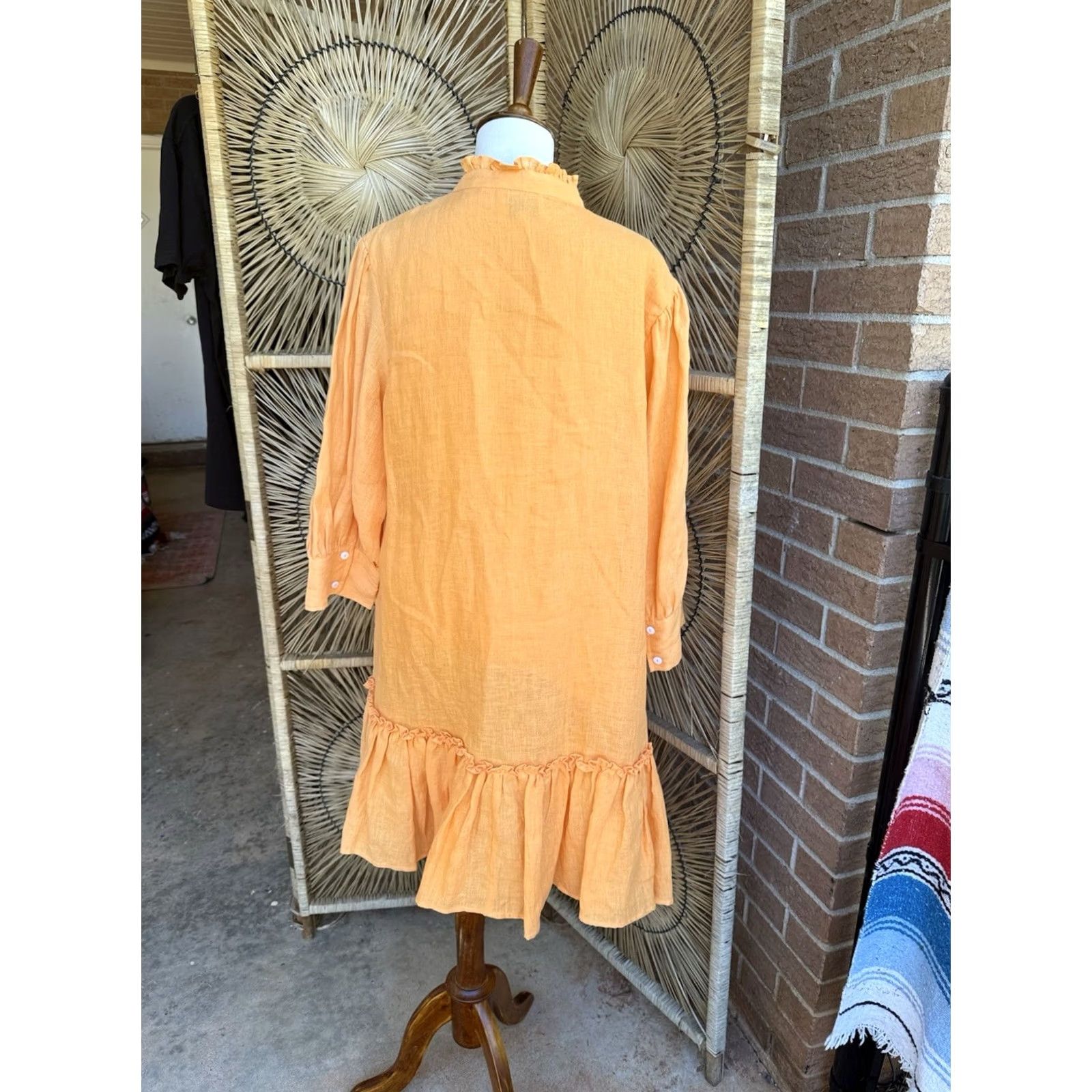 Vintage Elizabeth james the label Orange Dress Mini Shirt Womens L Orange Cotton Linen Short Sleeve Casual Spring Summer 90s? Size L / US 10 / IT 46 - 6 Thumbnail