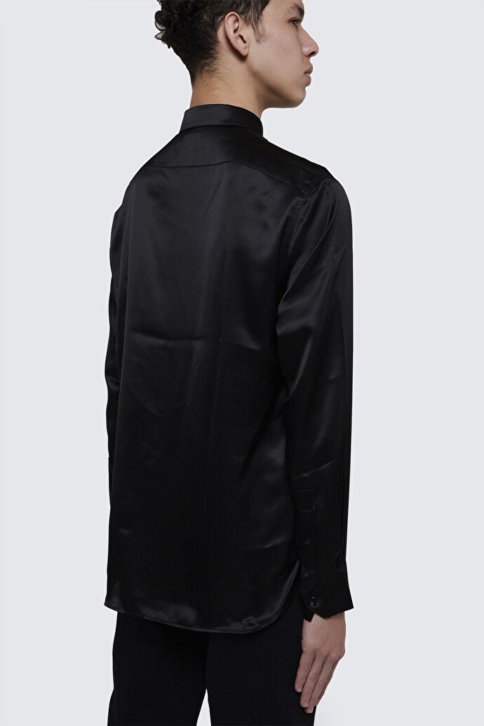 Saint Laurent Paris o1bcso1str0125 Collar Classic Shirt In Crepe Satin in Black Size US XL / EU 56 / 4 - 4 Thumbnail