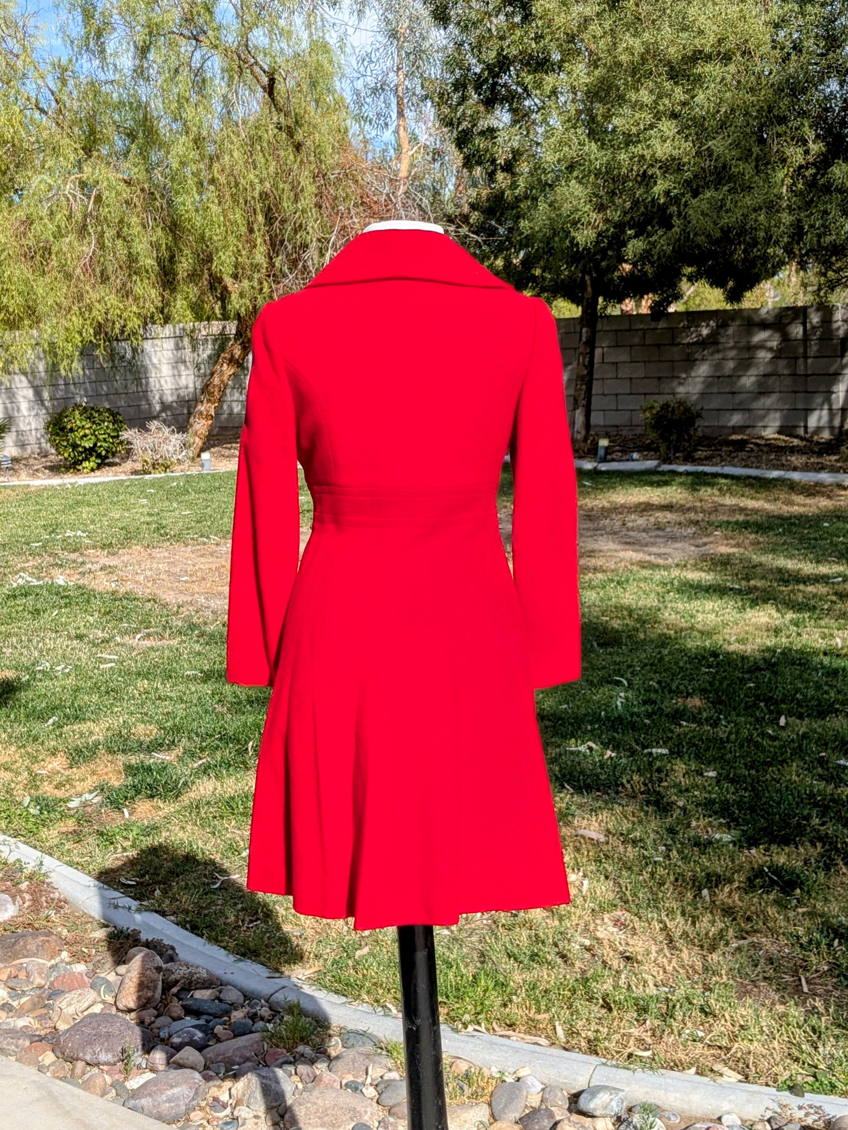 Vintage 1960s Vintage Petite Acme Crimson Wool Fit & Flare Long Coat Size XS / US 0-2 / IT 36-38 - 3 Thumbnail