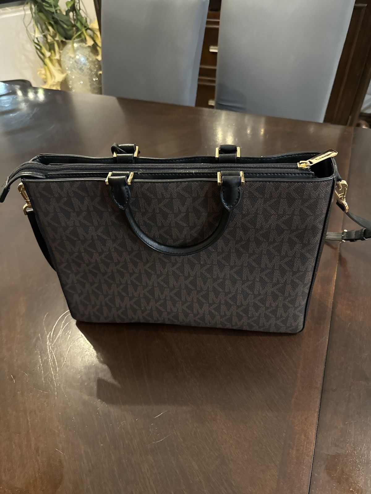Michael Kors Michael Kors Dark Brown Large Zip Top Tote Size ONE SIZE - 4 Thumbnail