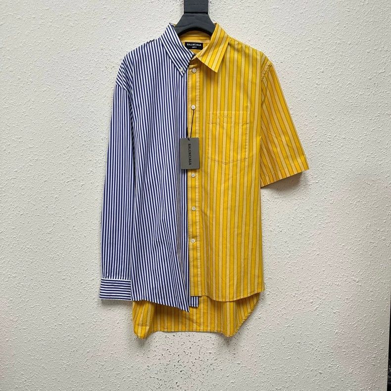 Balenciaga Balenciaga Patchwork striped embroidered logo shirt 2502-Ne Size US S / EU 44-46 / 1 - 1 Thumbnail