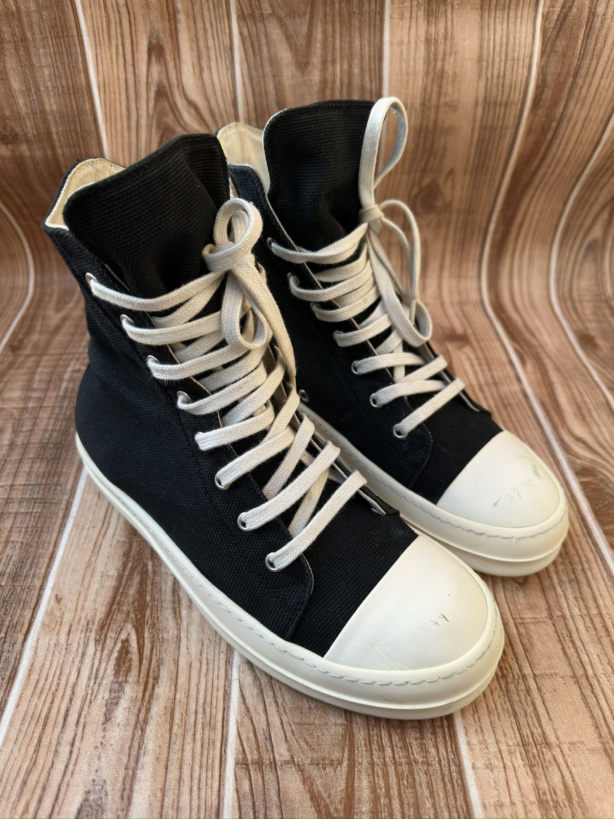 Rick Owens Rick Owens DRKSHDW Canvas Ramones Embroidered Logo Hightops Size US 7.5 / EU 40-41 - 1 Thumbnail
