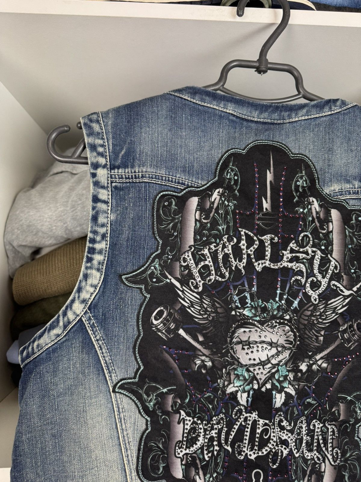 Harley Davidson Y2K Harley Davidson Women's Embellished Graphic Denim Vest Size M / US 6-8 / IT 42-44 - 3 Thumbnail