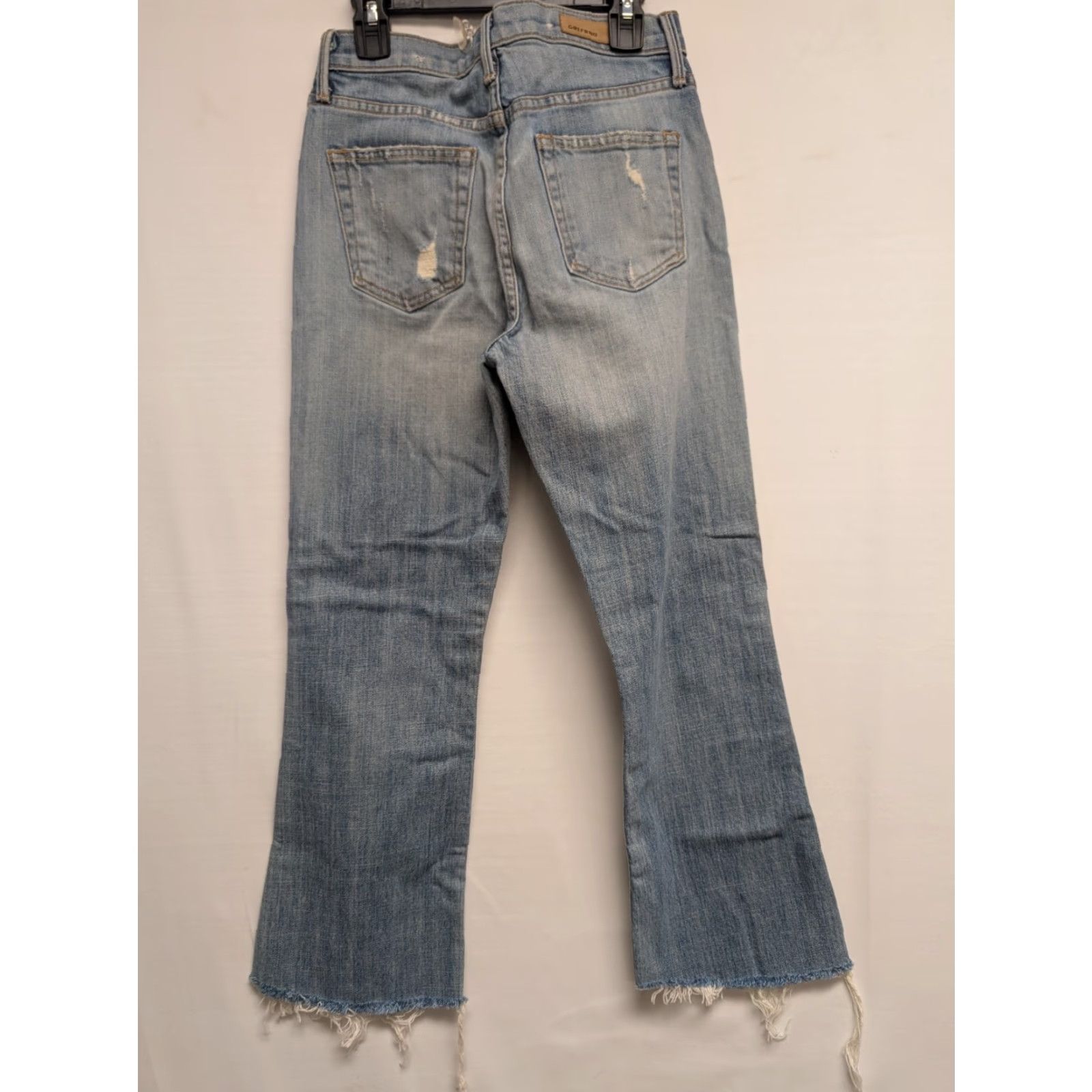 GRLFRND GRLFRND Joan Crop Flare Jeans - Blue Denim - 24 Inseam - Low Rise - Distressed - Raw Hem - Women's Jeans Size 42" / US 20 - 6 Thumbnail