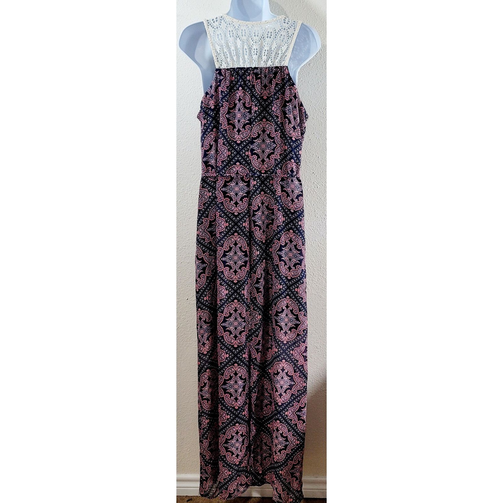 Other Maurices Navy Blue Pink Floral Print A Line Maxi Dress M Size M / US 6-8 / IT 42-44 - 3 Thumbnail