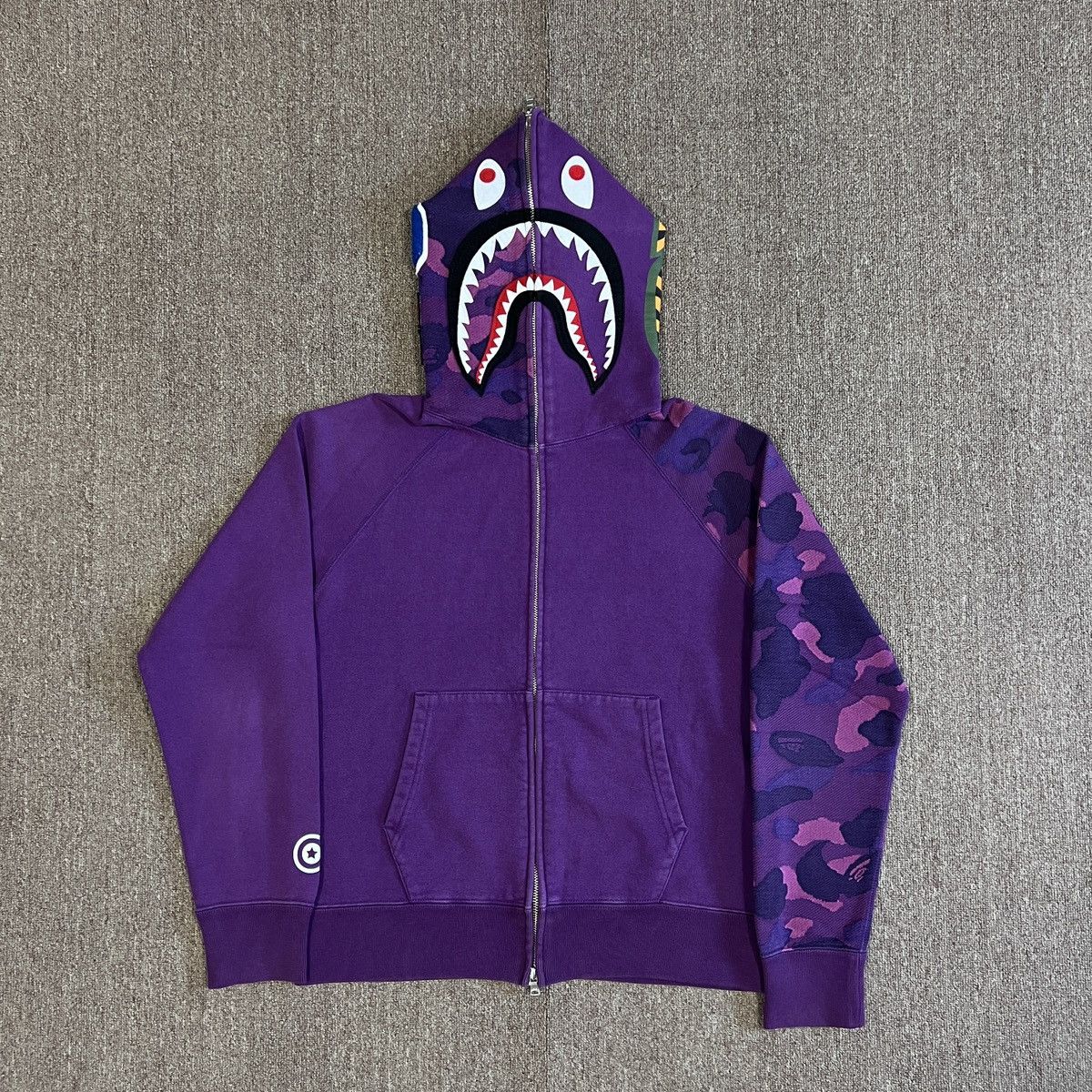image of Bape Color Camo Jacquard Shark Full Zip Hoodie in Purple, Men's (Size Medium)