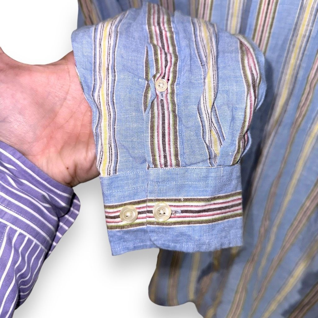 Bullock & Jones Mine London Pastel Stripe Pure Linen Button Down Shirt M Size US M / EU 48-50 / 2 - 5 Thumbnail