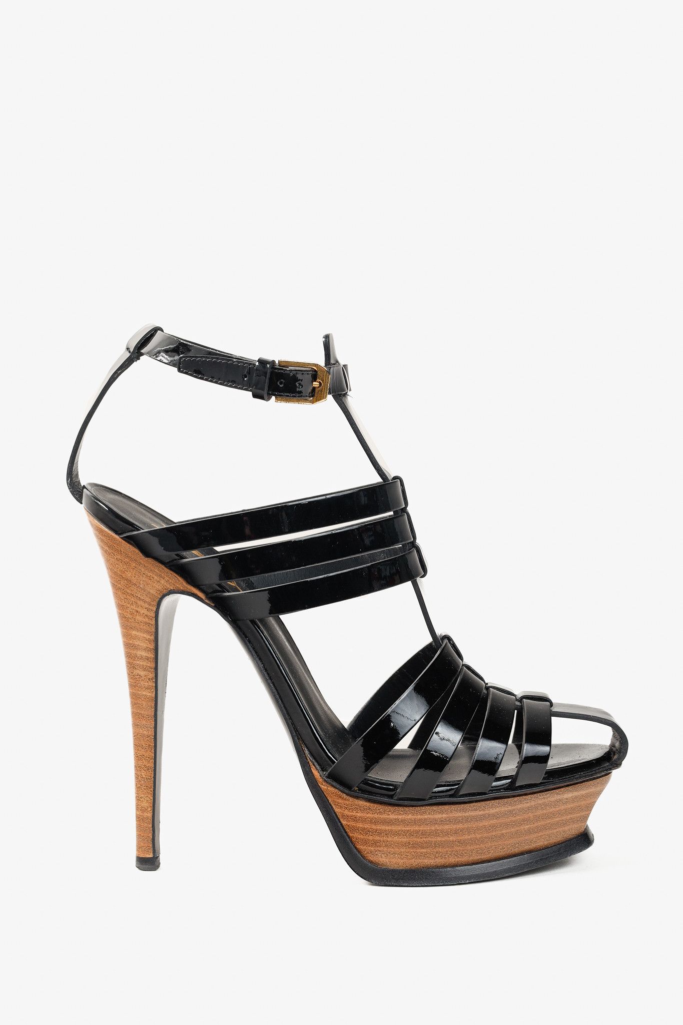 Saint Laurent Paris Saint Laurent Tribute Black Patent Leather Platform Sandals Size US 6.5 / IT 36.5 - 1 Thumbnail