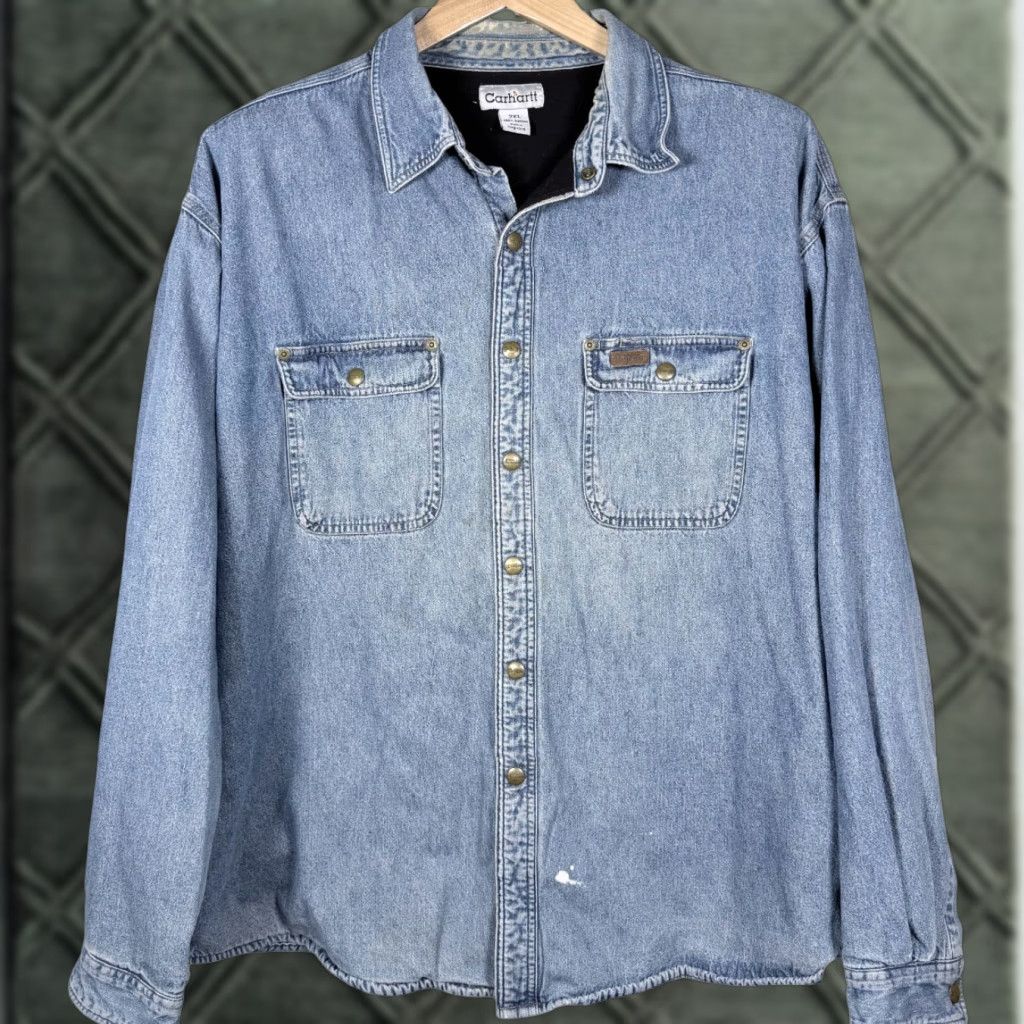 Carhartt Carhartt Jacket Men Denim Shirt Jacket Trucker Blue 2XL Fleece-Lined Workwear - Shacket, Cord/Denim, Regular Fit Size US XXL / EU 58 / 5 - 1 Thumbnail