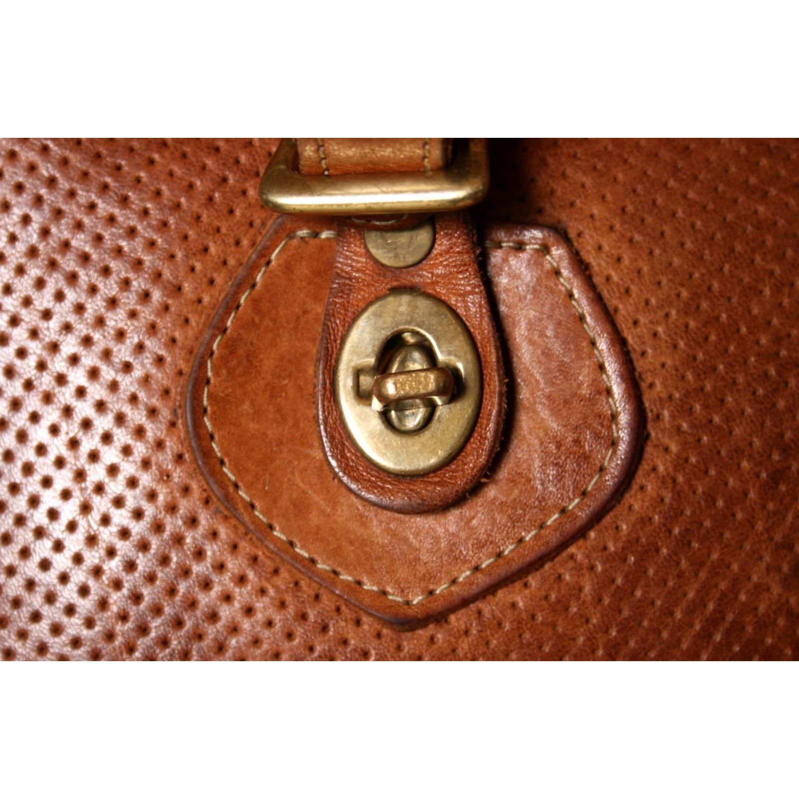 Vintage VINTAGE J.W. HULME CO. Perforated Tan Leather Satchel Shoulder Bag Purse Leather Tote Women Medium Tan Bag Purse Satchel Shoe Bag Womens Size ONE SIZE - 4 Thumbnail