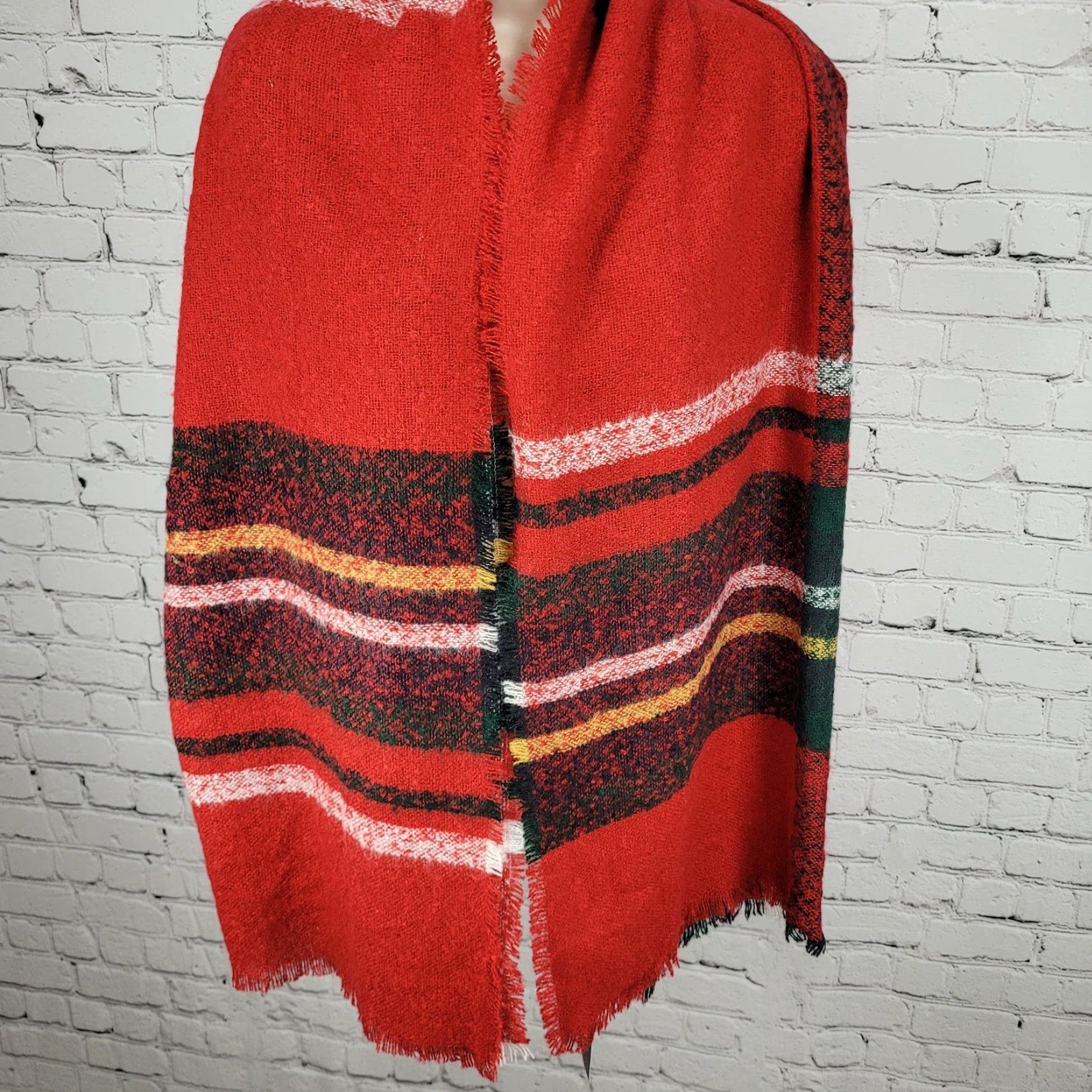 J. Jill NWT J. Jill Cherry Red Multicolor Plaid Fringe Soft Rectangle Scarf 72x25 Size ONE SIZE - 2 Thumbnail