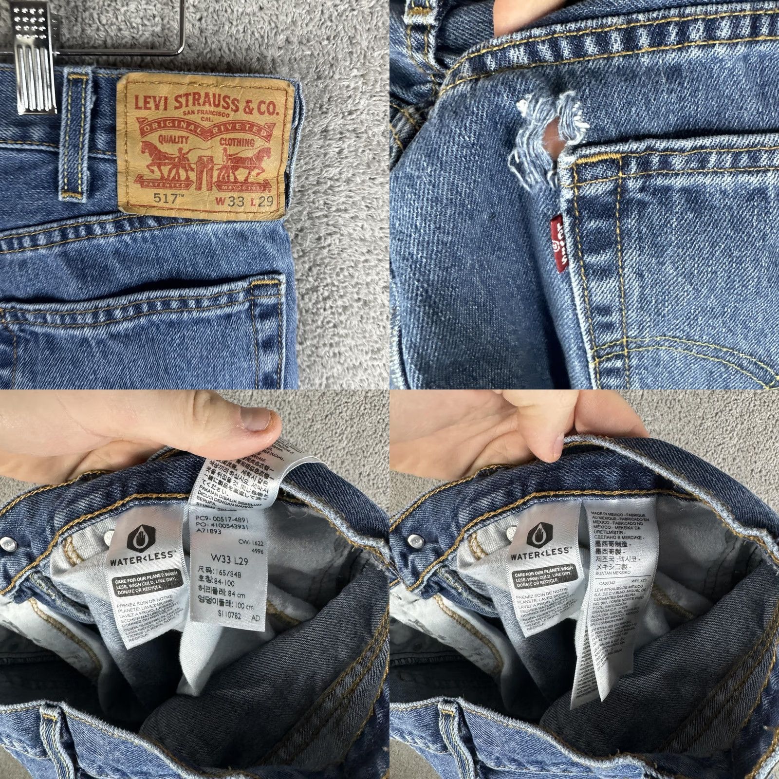 Levi's Levi's 517 Jeans Mens 33x29 Blue Bootcut Regular Denim Mexico Medium Wash Distressed Pockets Zip Back Patch Red Tab 500 Series Mens Jeans Regular Fit Size US 33 - 9 Thumbnail