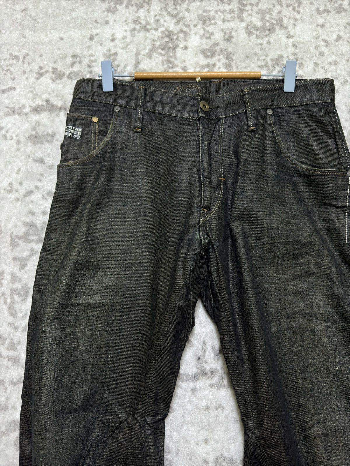 G-Star Vintage G-Star RAW 3301 Waxed Coated Distressed Denim Jeans Size US 31 - 4 Thumbnail