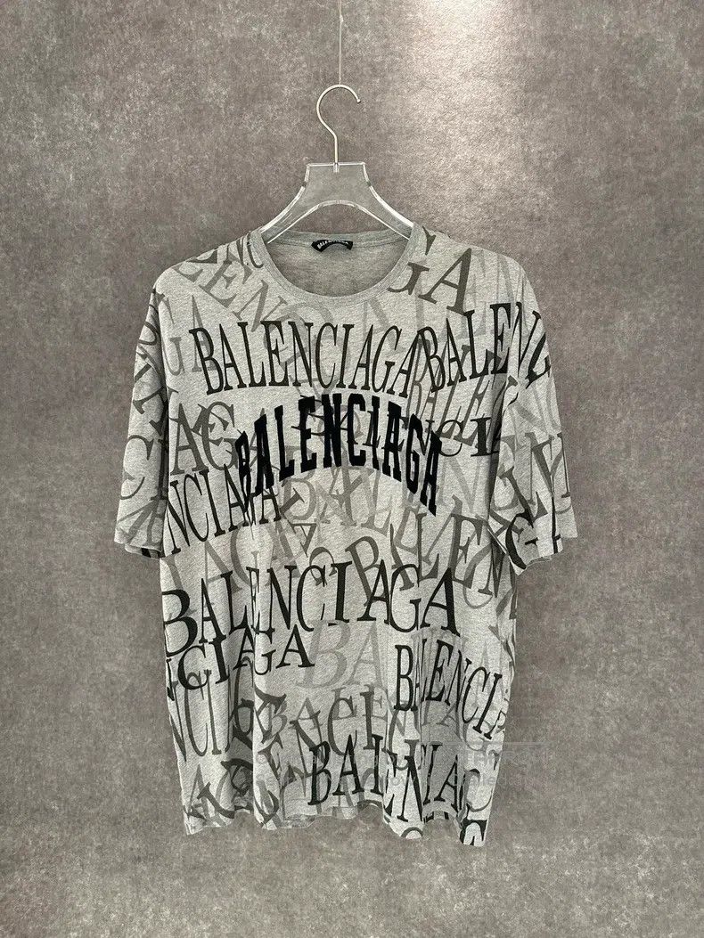 Balenciaga Grey Full Print Logo Short Sleeve XS