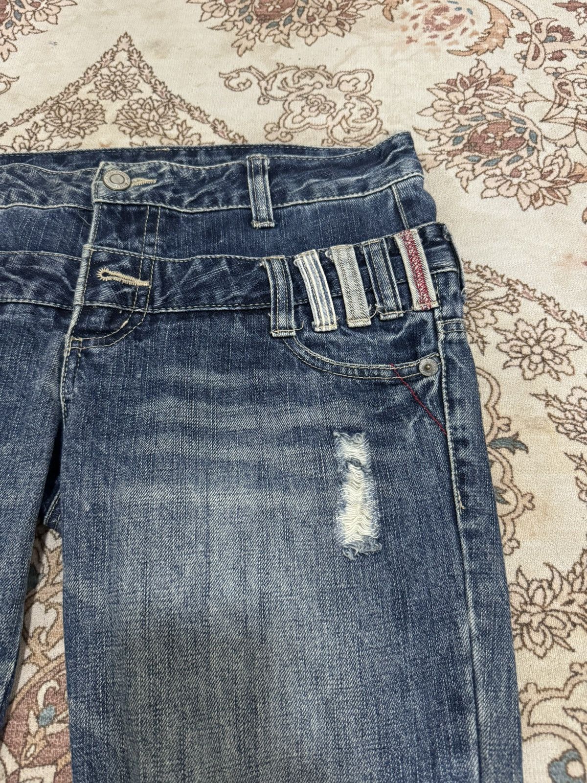 Japanese Brand × Vintage Vintage Japanese Brand Distressed Double Waist Jeans Size US 33 - 6 Thumbnail