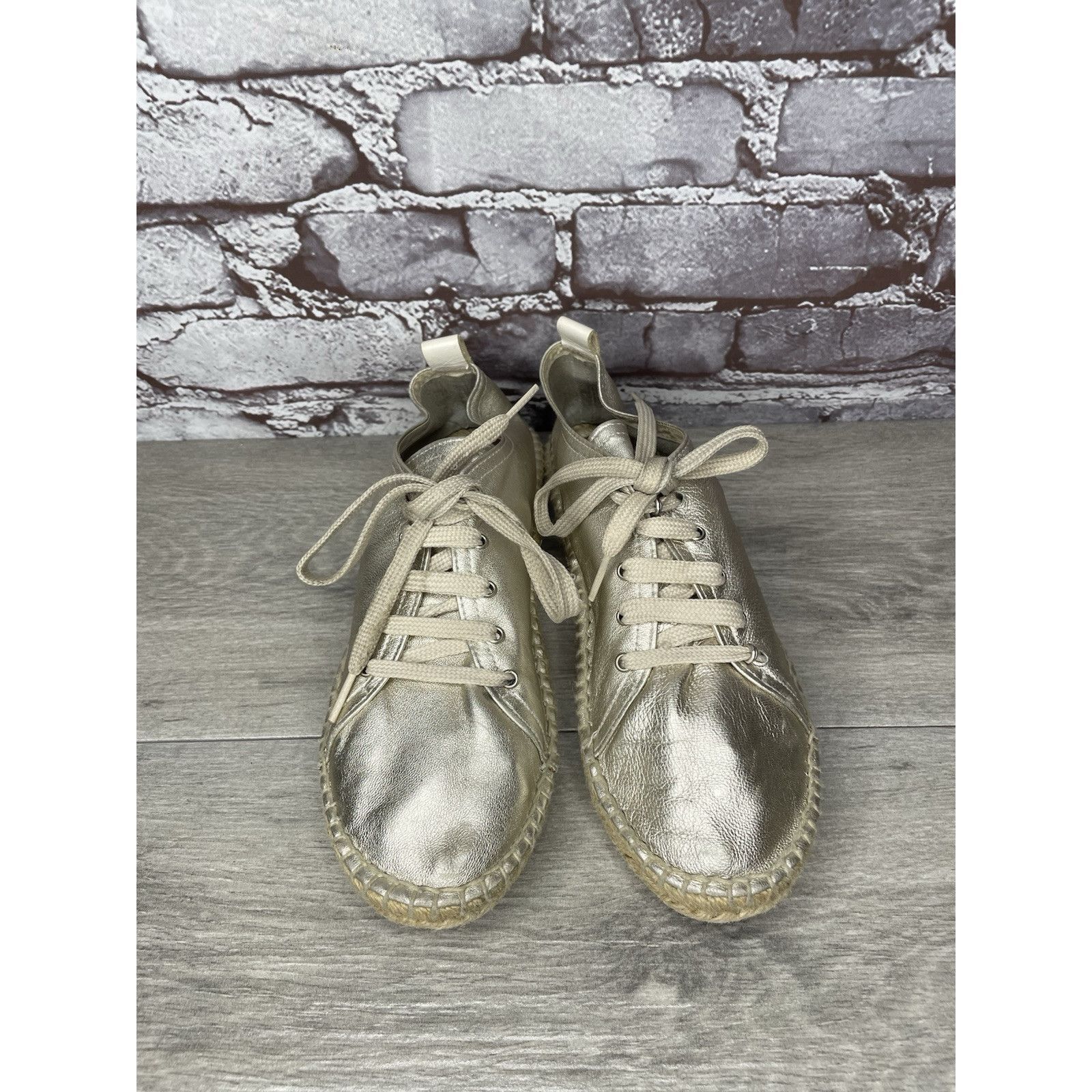 Other Maypol Silver Leather Espadrilles Casual Lace Up Shoes Women Size US 7.5 / IT 37.5 - 2 Thumbnail