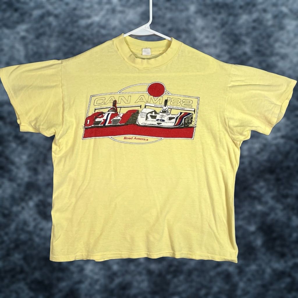 Jockey VINTAGE Can Am Road American Racing 1982 T Shirt Adult XL Yellow USA Made Mens XL Graphic Tee 1980s Sportswear/Beach Size US XL / EU 56 / 4 - 1 Thumbnail