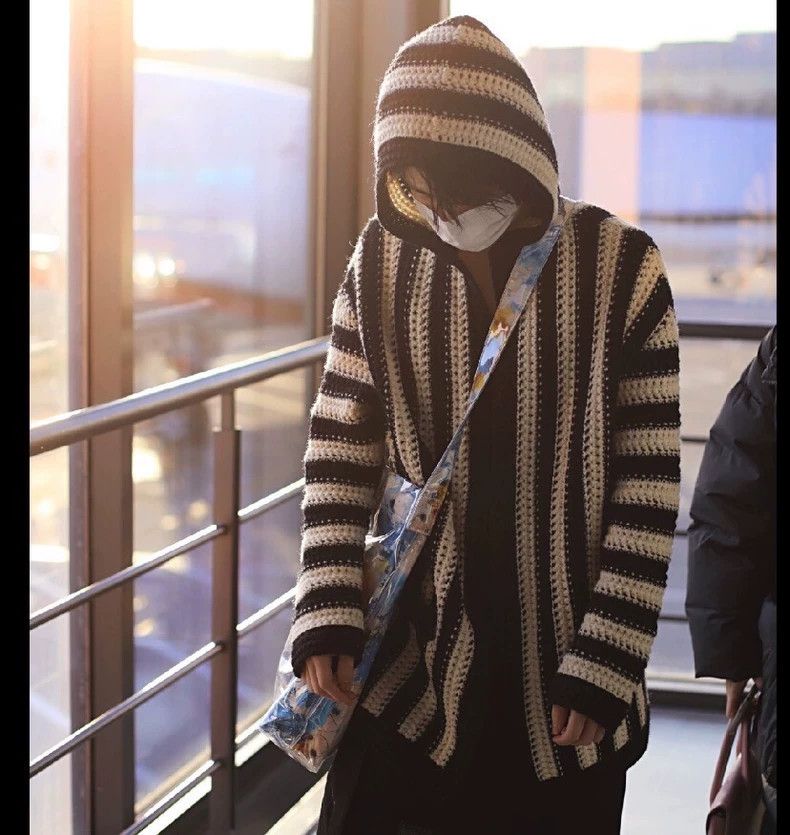 Saint Laurent Colorblock striped wool hooded cutout cardiga