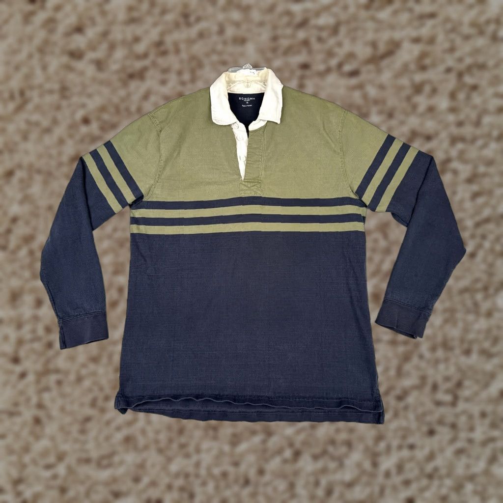 Vintage VINTAGE Sonoma Polo Shirt Men XL Green Blue Long Sleeve Rugby Jersey Slim Fit Size US XL / EU 56 / 4 - 1 Thumbnail