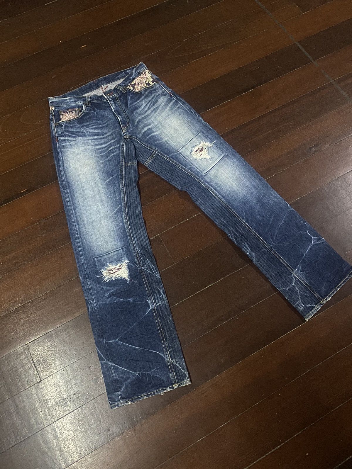 Eternal × Japanese Brand Vintage 90s🔥ETERNAL🔥Distressed Sukajan Hybrid Jeans B1 Size US 34 / EU 50 - 6 Thumbnail