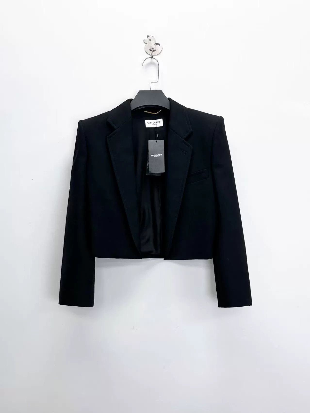 Saint Laurent Paris Saint Laurent Black Cropped Wool Blazer Size XXS / US 00 / IT 34 - 1 Thumbnail