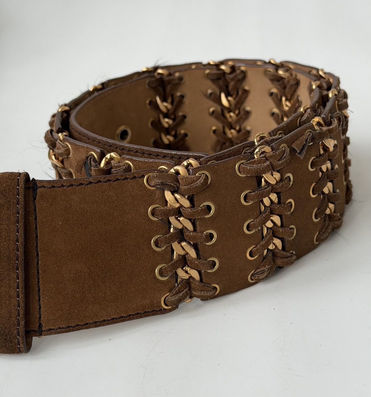 Prada PRADA Chain Suede Wide Brown Belt Leather Grommet Big Demna Size ONE SIZE - 12 Thumbnail