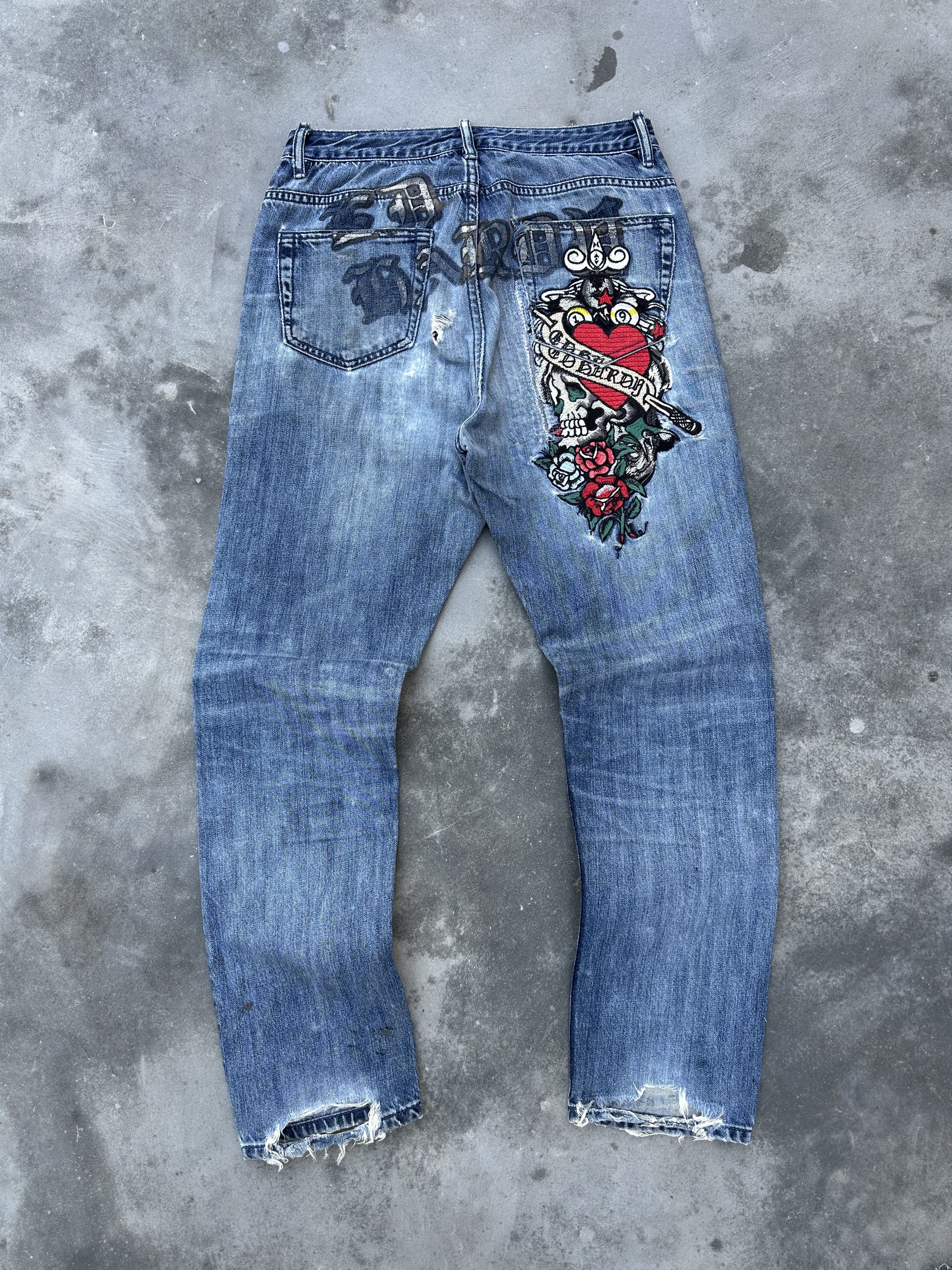 Ed Hardy Vintage Ed hardy skull embroidery jeans Size US 30 / EU 46 - 1 Thumbnail