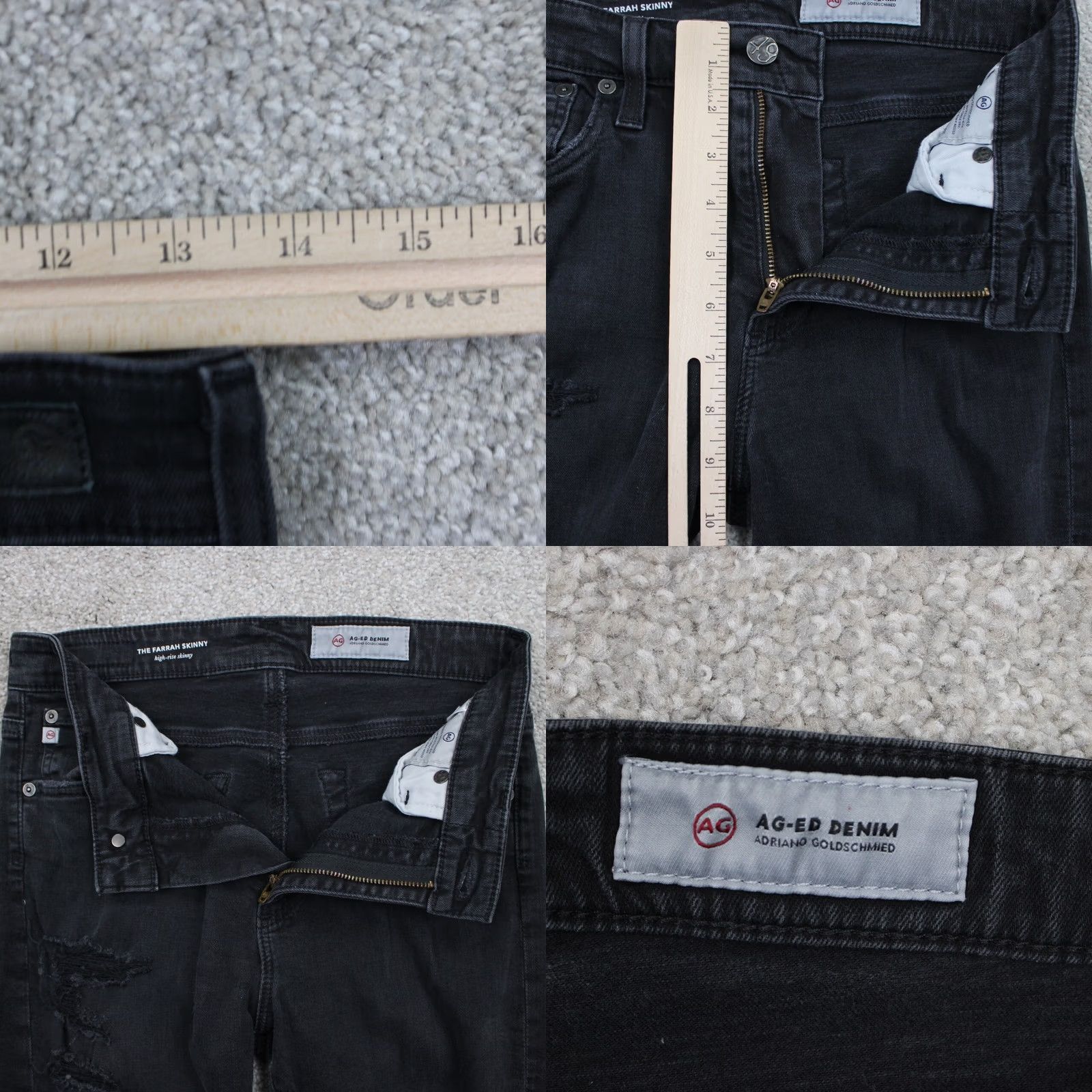Vintage AG Adriano Goldschmied Jeans Womens Skinny Black Farrah High Rise 27x30 Denim 5-Pocket City USA 90s? No vintage Size 27" / US 4 / IT 40 - 8 Thumbnail