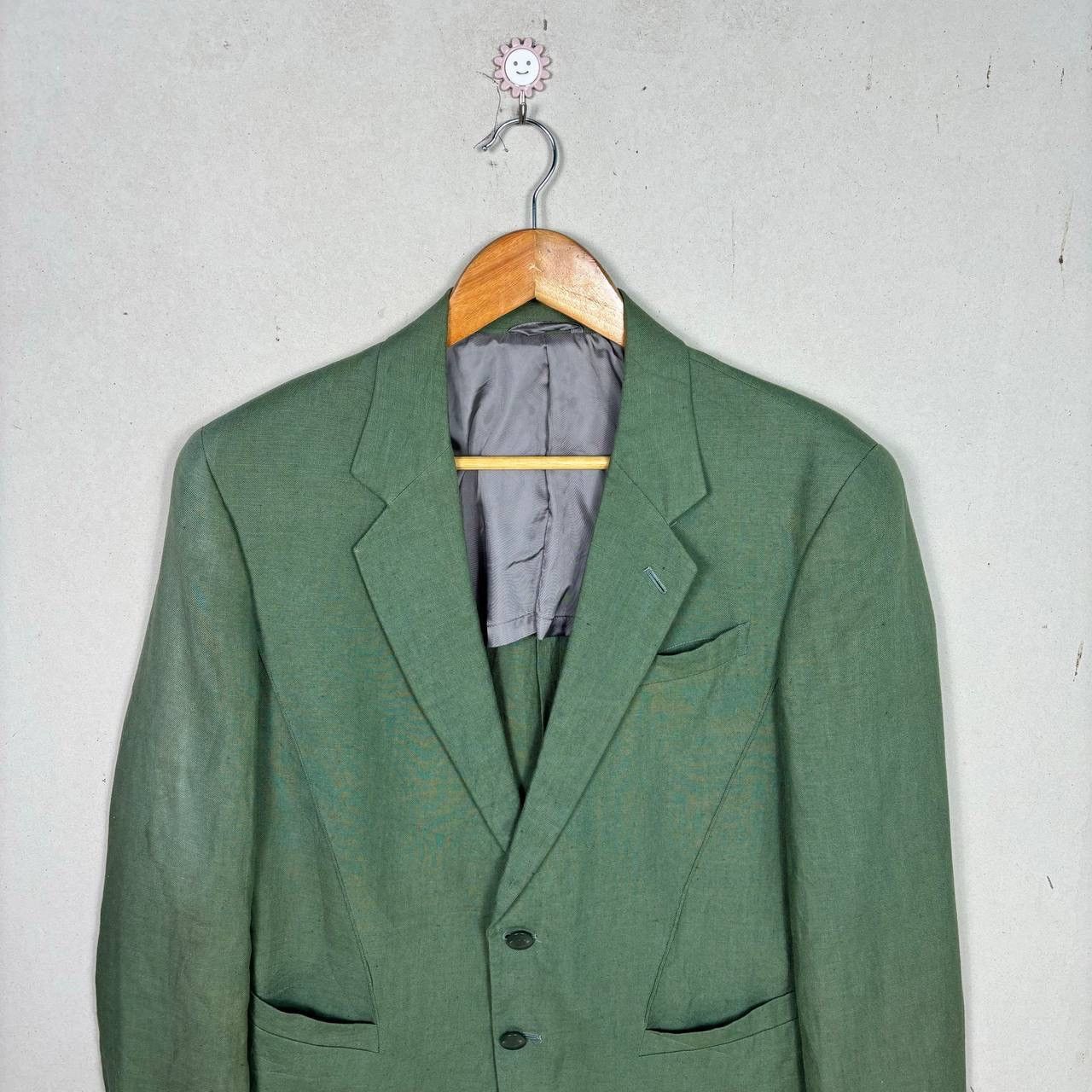 Thierry Mugler Vintage Thierry Mugler Paris Green 100% Linen Blazer 165A4 Size 36R - 3 Thumbnail