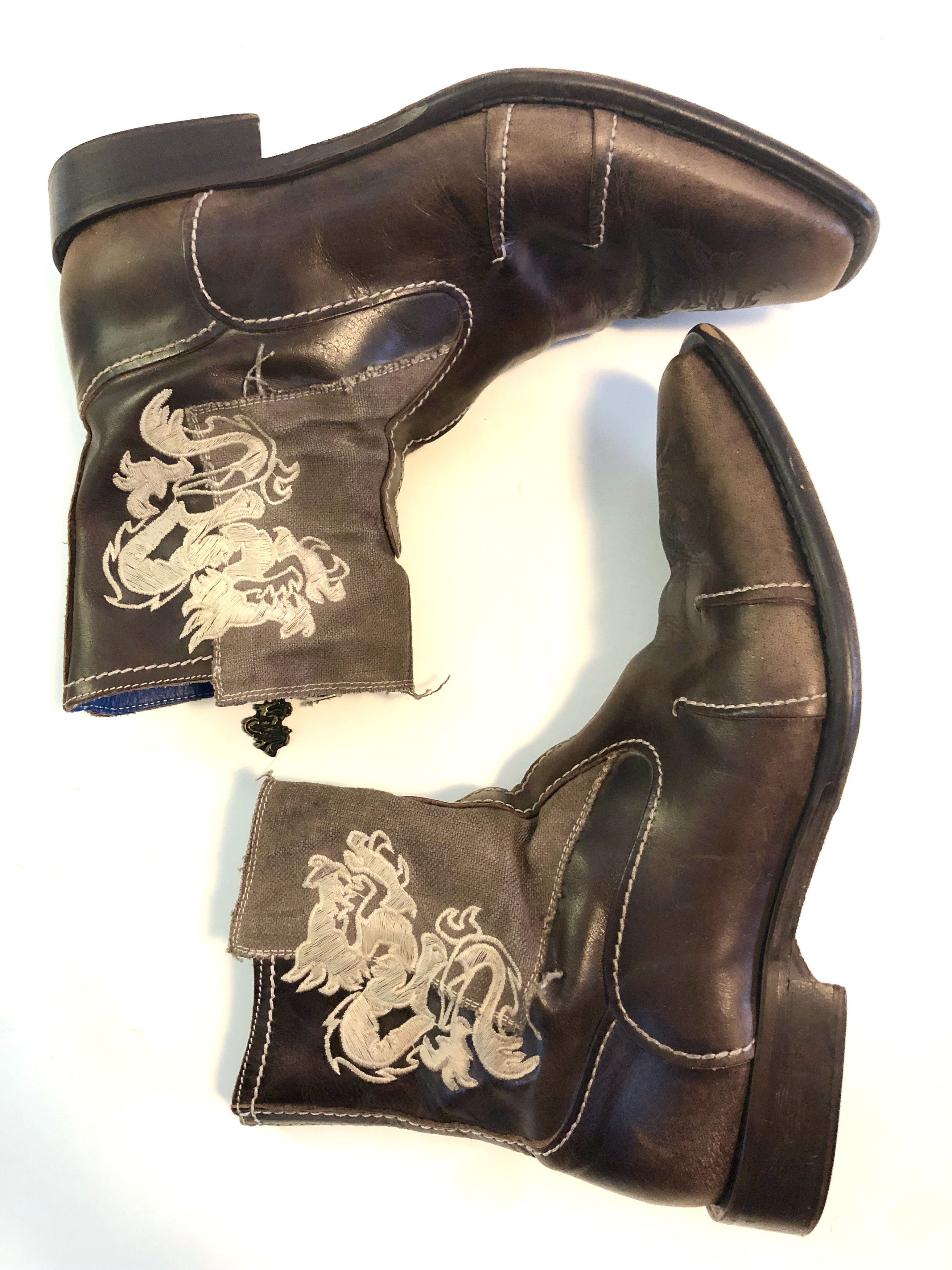 image of Mark Nason Ankle Boots, Rock Never Dies Dragon Design in Brown, Men's (Size 11)