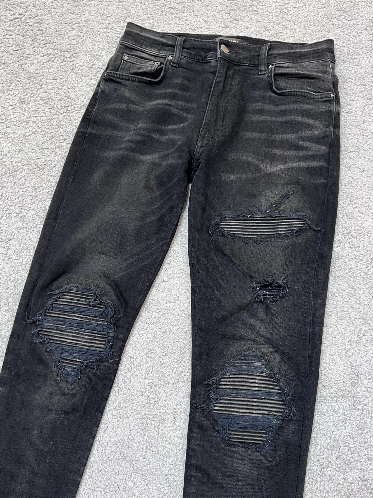 Amiri Amiri MX-1 Black Skinny Jeans With Leather Patches Size 31 Size US 31 - 3 Thumbnail