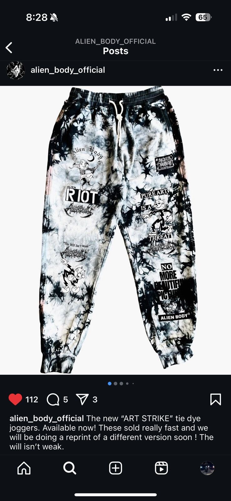 Alien Body Alien Body Art Strike Tye-Dye Joggers LIMITED EDITION 1/12 Size US 32 / EU 48 - 3 Thumbnail