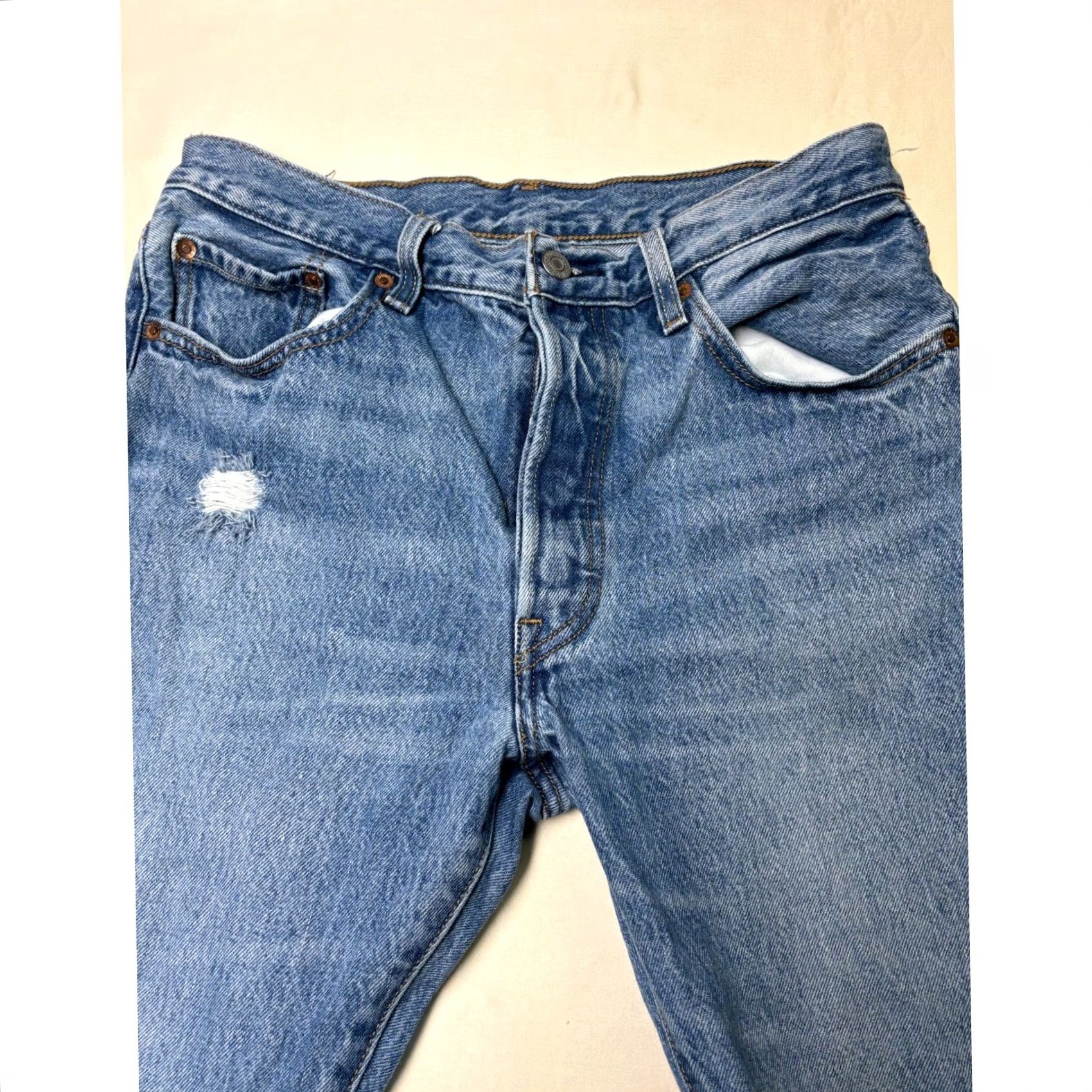 Levi's VINTAGE Levi's 501 Women Jeans Straight Jeans Women Medium Wash Distressed Button Fly Slim 29x30 Blue 5-Pocket Denim 100% Cotton Womens Size 29" - 2 Thumbnail