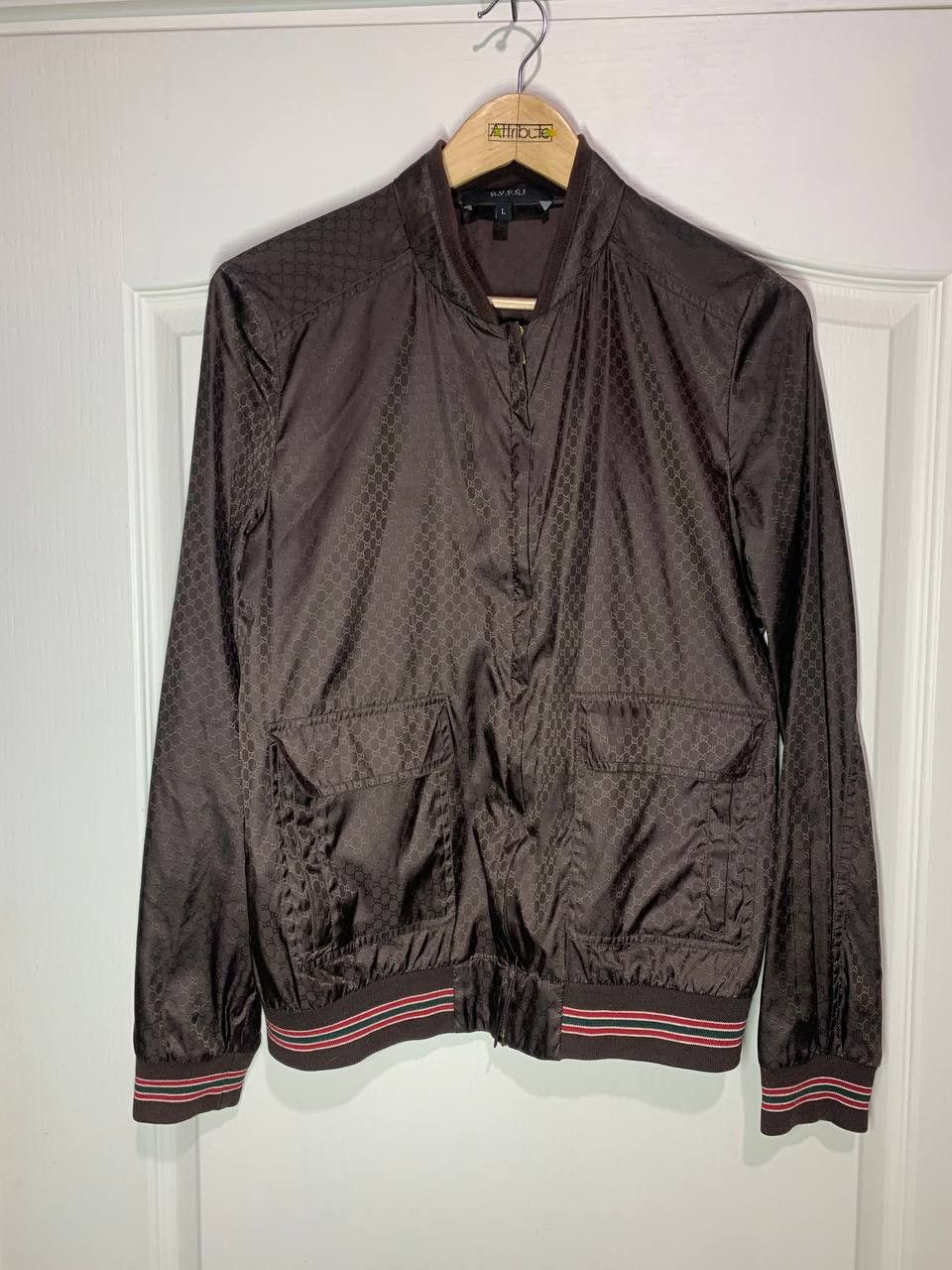 image of Gucci Full Monogram Light Bomber Jacket in Brown, Women's (Size Small)