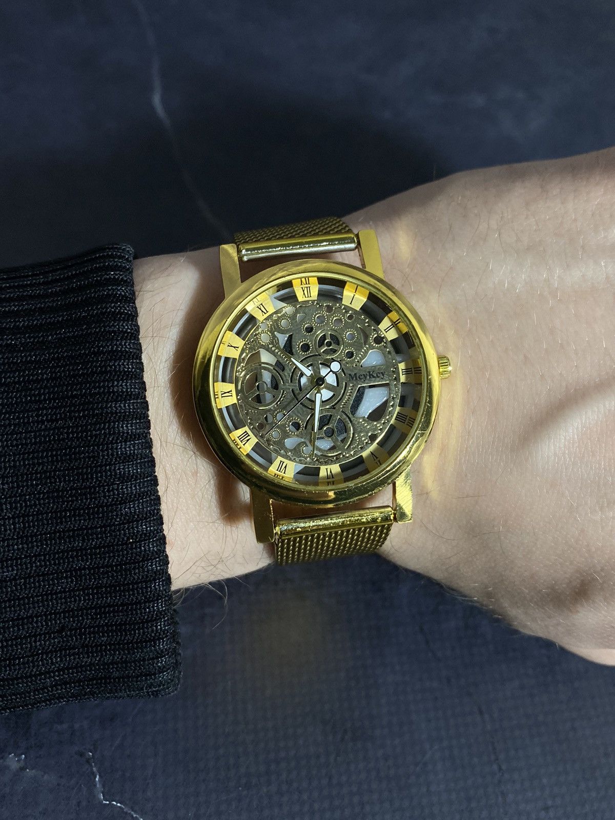 Vintage MEYKEY Skeleton Mechanical Watch Gold Mesh Japanese Brand Size ONE SIZE - 7 Thumbnail