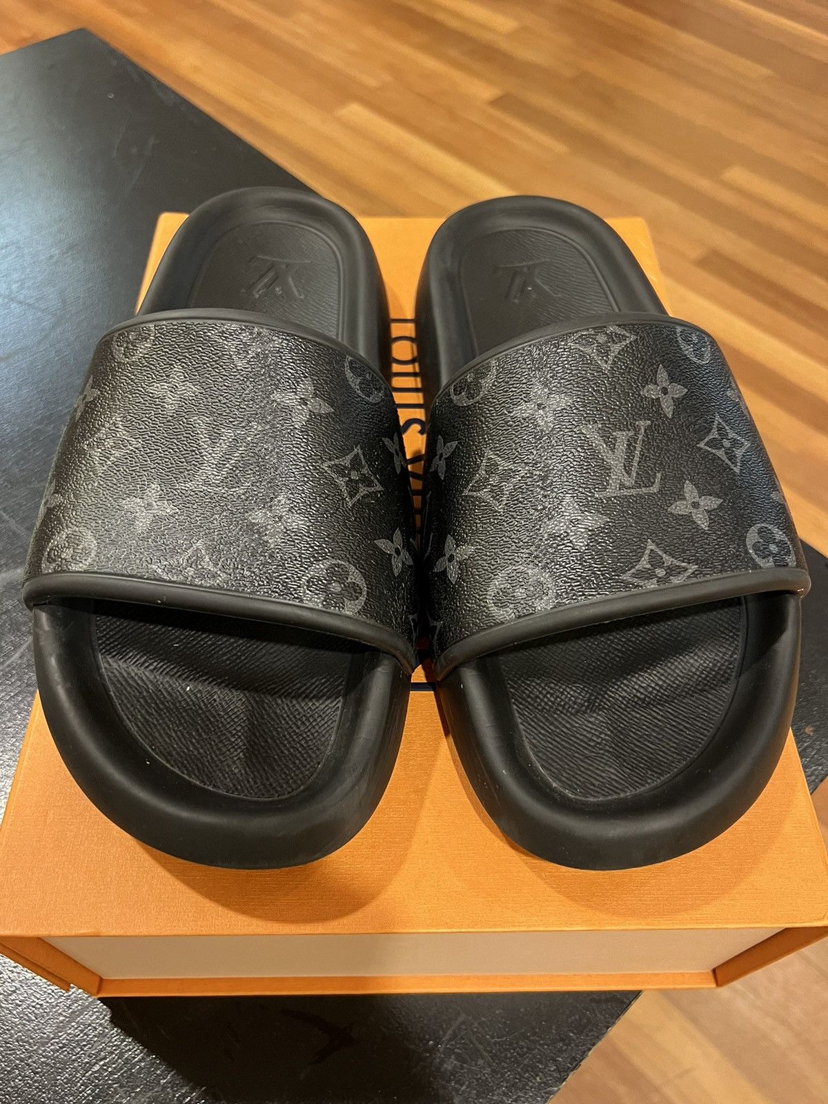 image of Louis Vuitton Monogram Waterfront Mule Shoes Slides Black, Men's (Size 10)