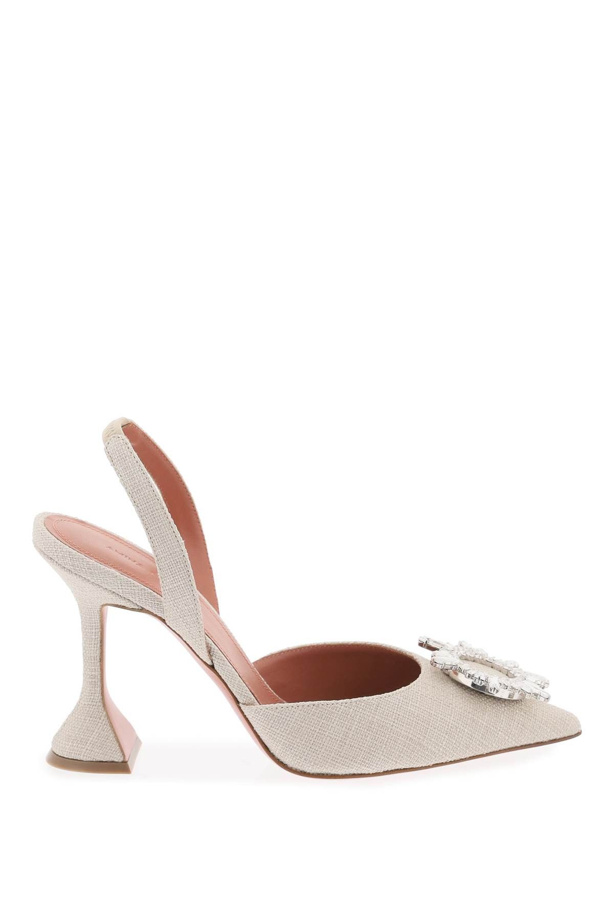 image of Amina Muaddi Canvas Begum Slingback Pumps Shoes in Beige, Women's (Size 8)
