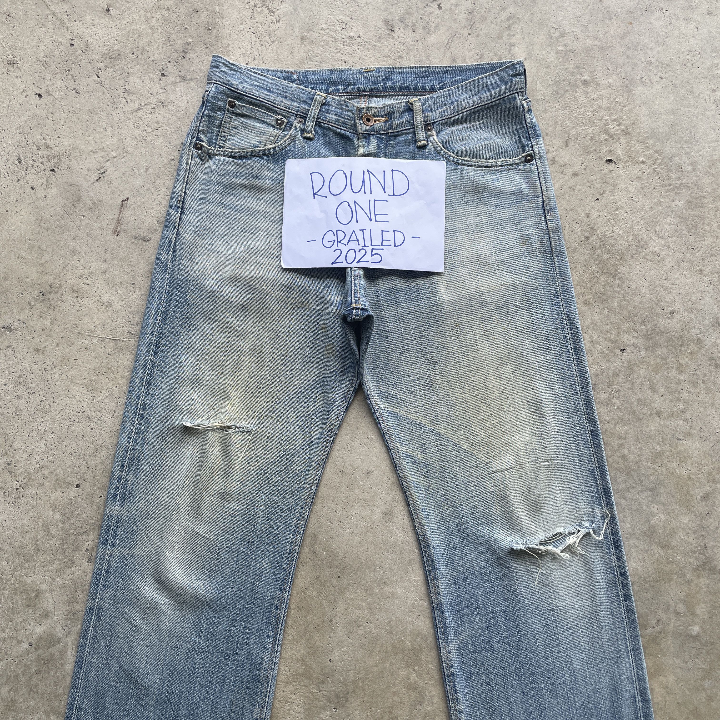 Edwin VINTAGE EDWIN 505 DISTRESSED BAGGY FADED REDLINE JEANS PANTS Size US 33 - 3 Thumbnail