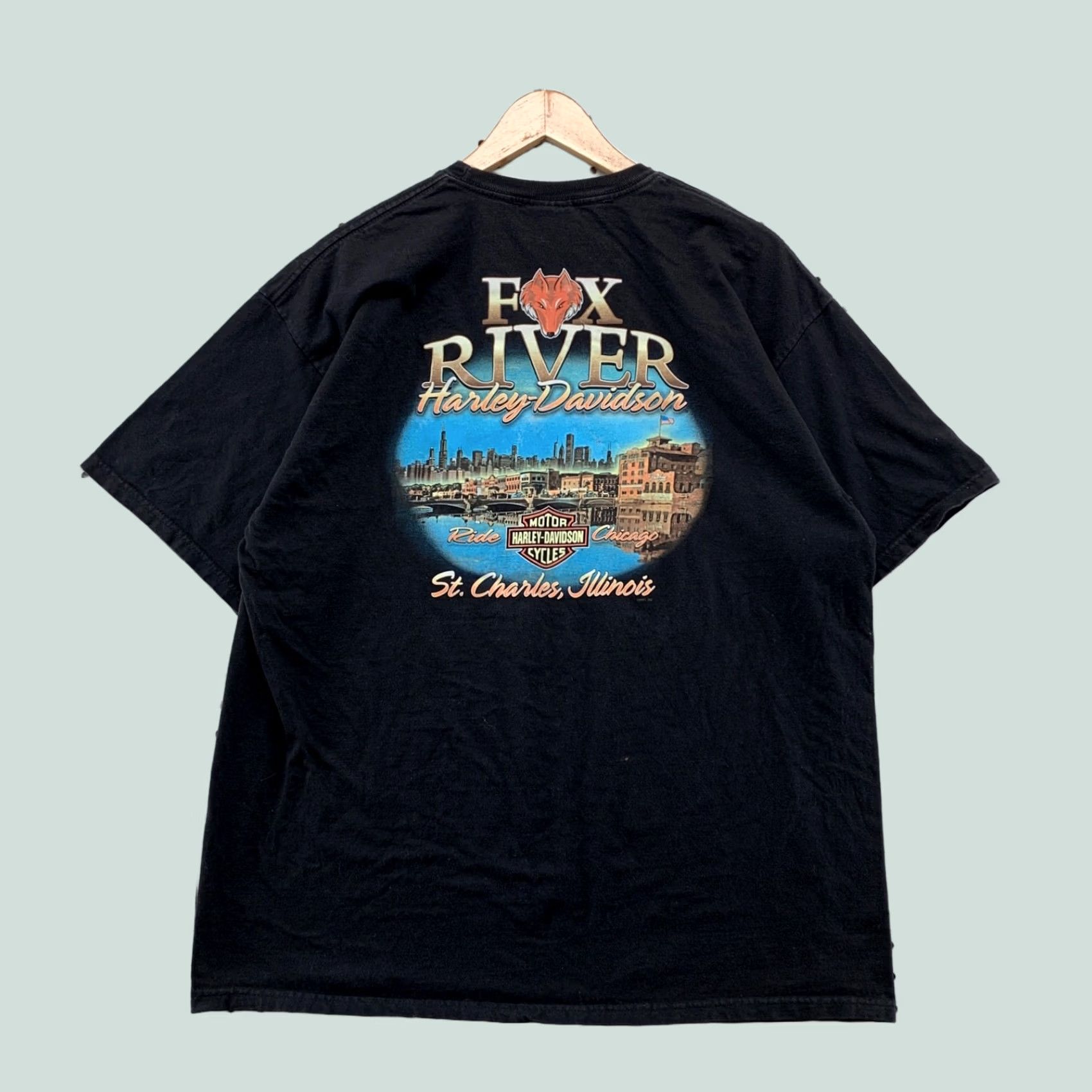 Harley Davidson Harley-Davidson Shirt Mens XL Black Fox Rivers ST Charles Illinois 23x28.5 Size US XL / EU 56 / 4 - 1 Thumbnail