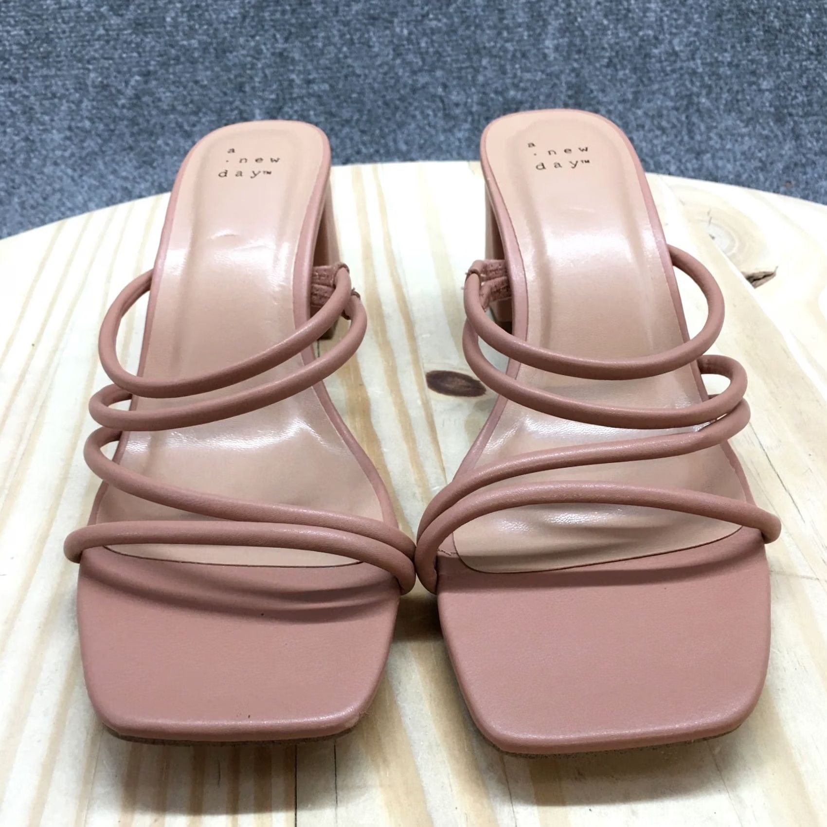 Vintage A New Day Blakely Sandals Womens 9.5 Beige Slide Heels ZStrap Pink Beige Casual Block 3 in Womens Shoes Size US 10 / IT 40 - 4 Thumbnail