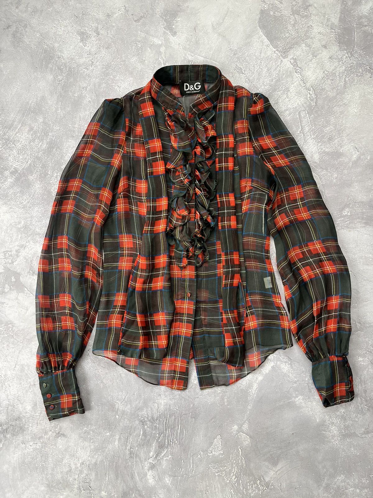 Dolce & Gabbana DOLCE&GABBANA Silk Blouse Shirt Checkered Red Size 2 Size S / US 4 / IT 40 - 1 Thumbnail