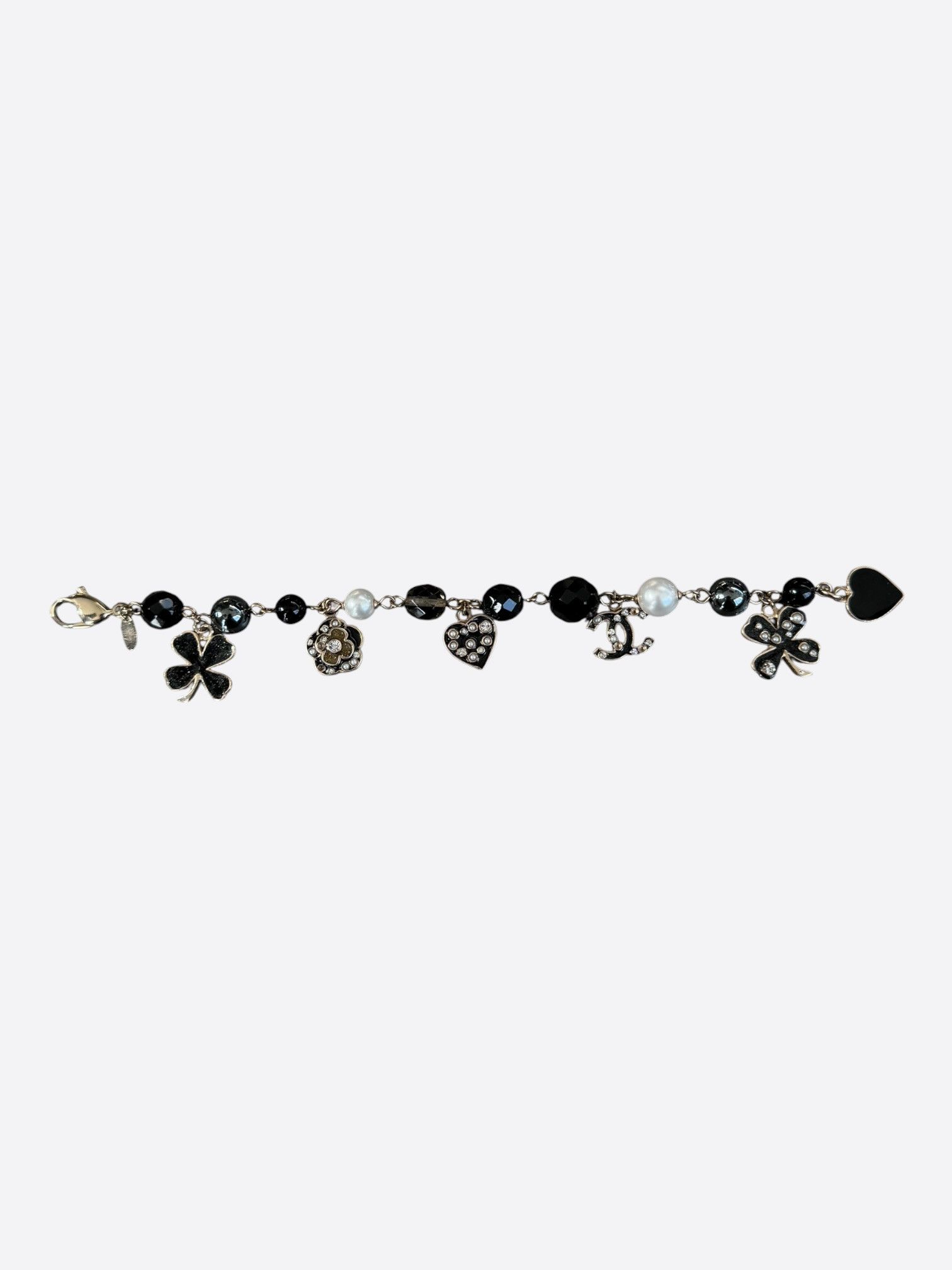 Chanel Chanel Silver & Black CC Faux Pearl Charm Bracelet Size ONE SIZE - 2 Thumbnail